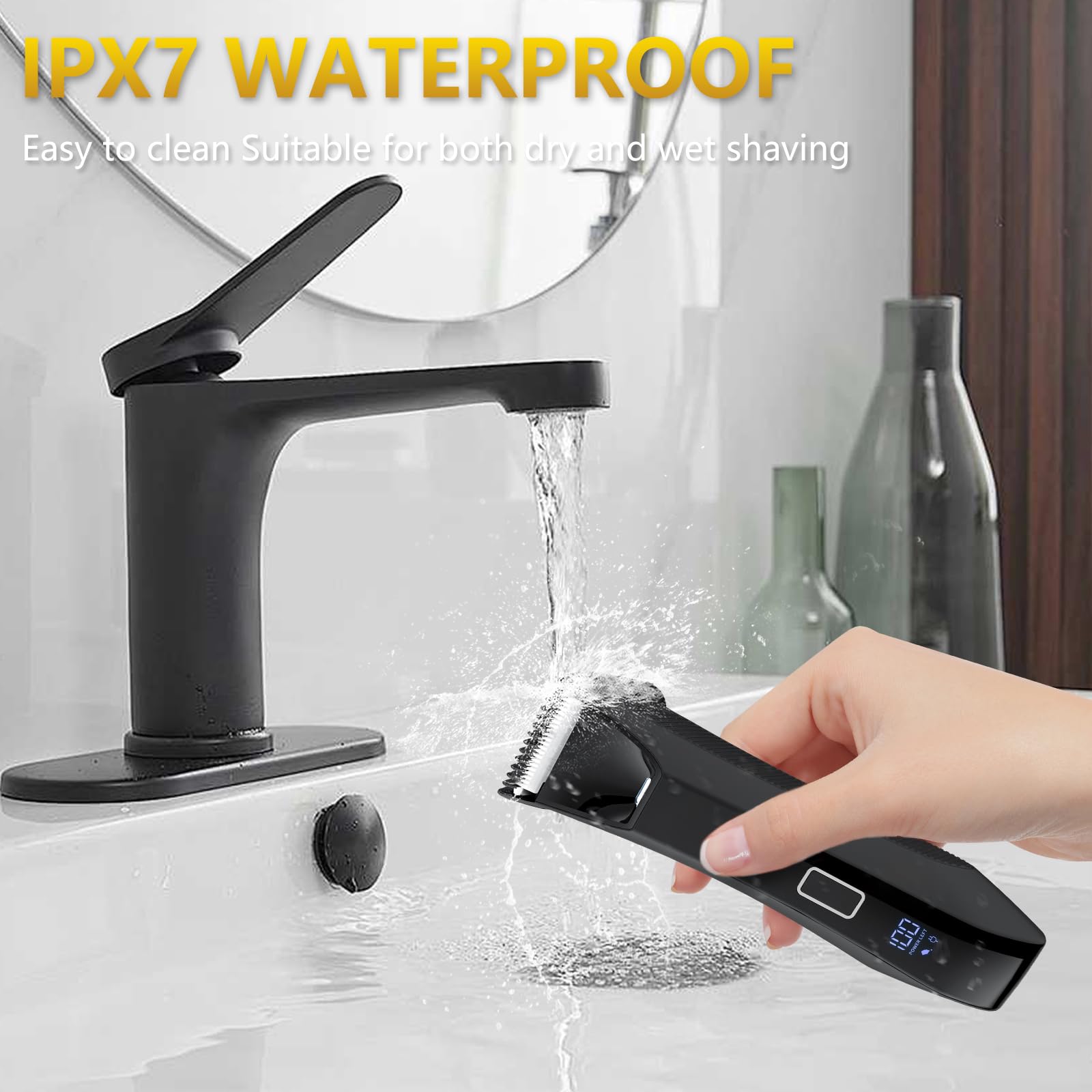 Bomic Manscape Ball Trimmer - 2-in-1 Body & Groin Hair Shaver, IPX7 Waterproof, LED Display, Lightweight, No-Nick Shaving, Travel Lock, Black