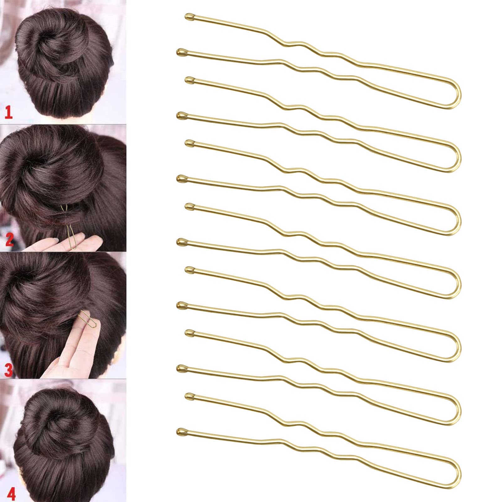 Tbestmax 300 Hair Bun Bobby Pins U Shaped Pin With Box Hair Grips To Clip Ballet Hair Net For Women 7 Cm/2.8 Inch Gold