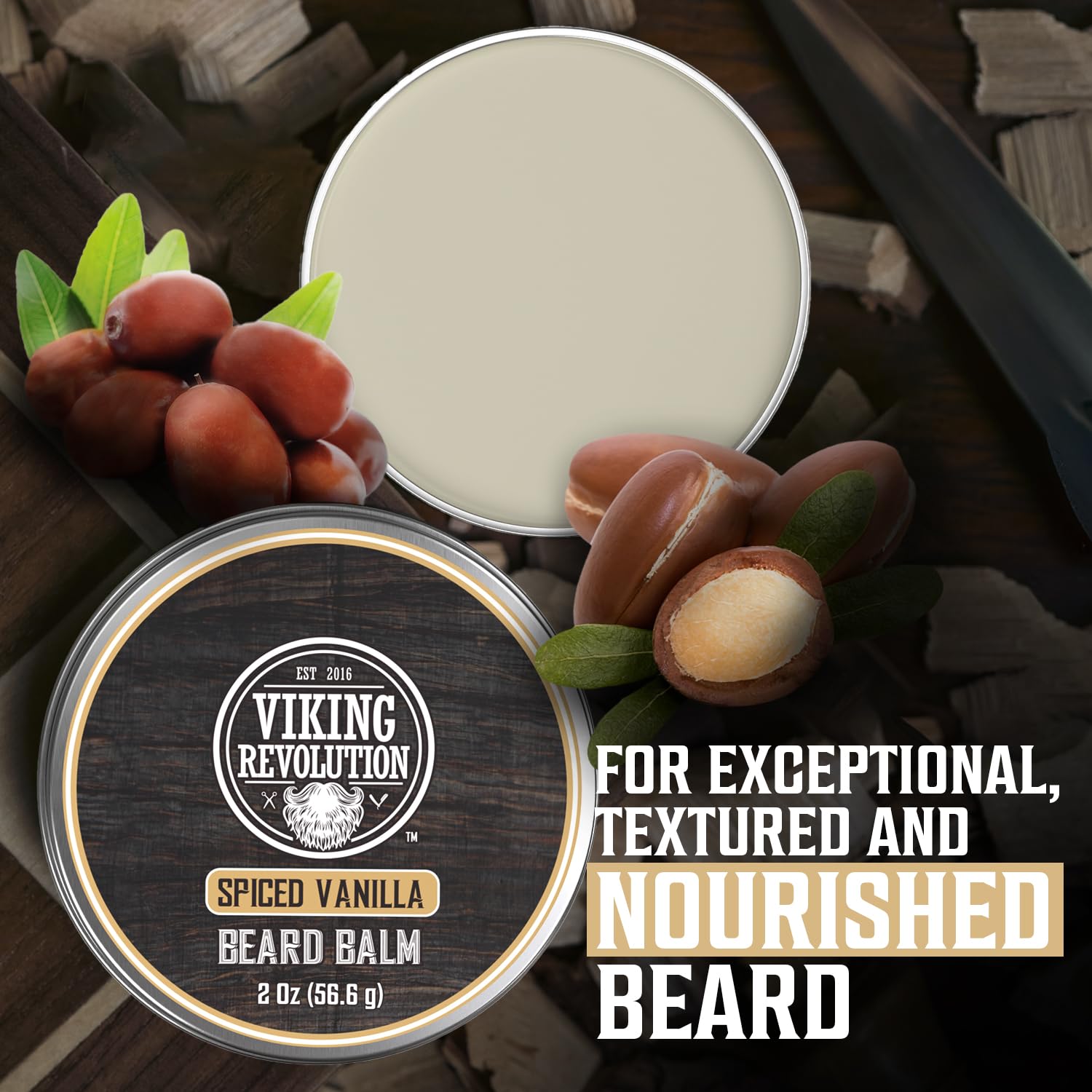 Viking Revolution Spiced Vanilla Beard Balm For Men - Beard Butter For Men With Argan Oil And Jojoba Oil - Beard Softener And Be