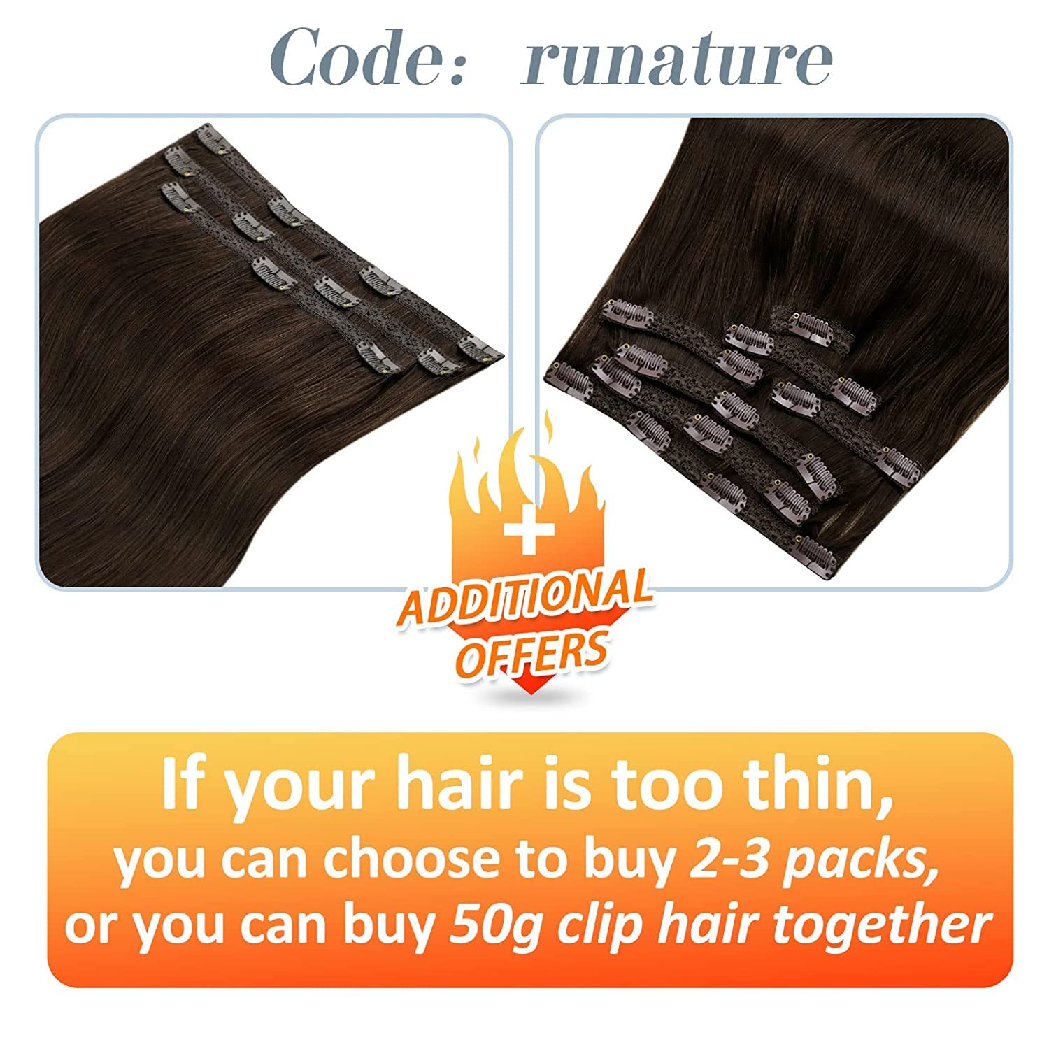 Runature Dark Brown Clip In Hair Extensions Human Hair 10 Inch Full Head Hair Extensions Real Human Hair Clip Ins Short Thick Cl