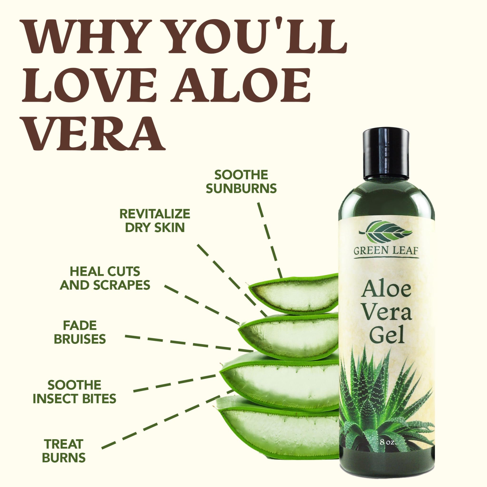 Aloe Vera Gel For Face & Hair Care, Freshly Cut 100% Pure Aloe - Premium Quality, Usa Grown, Vegan, Unscented - Natural Sunburn