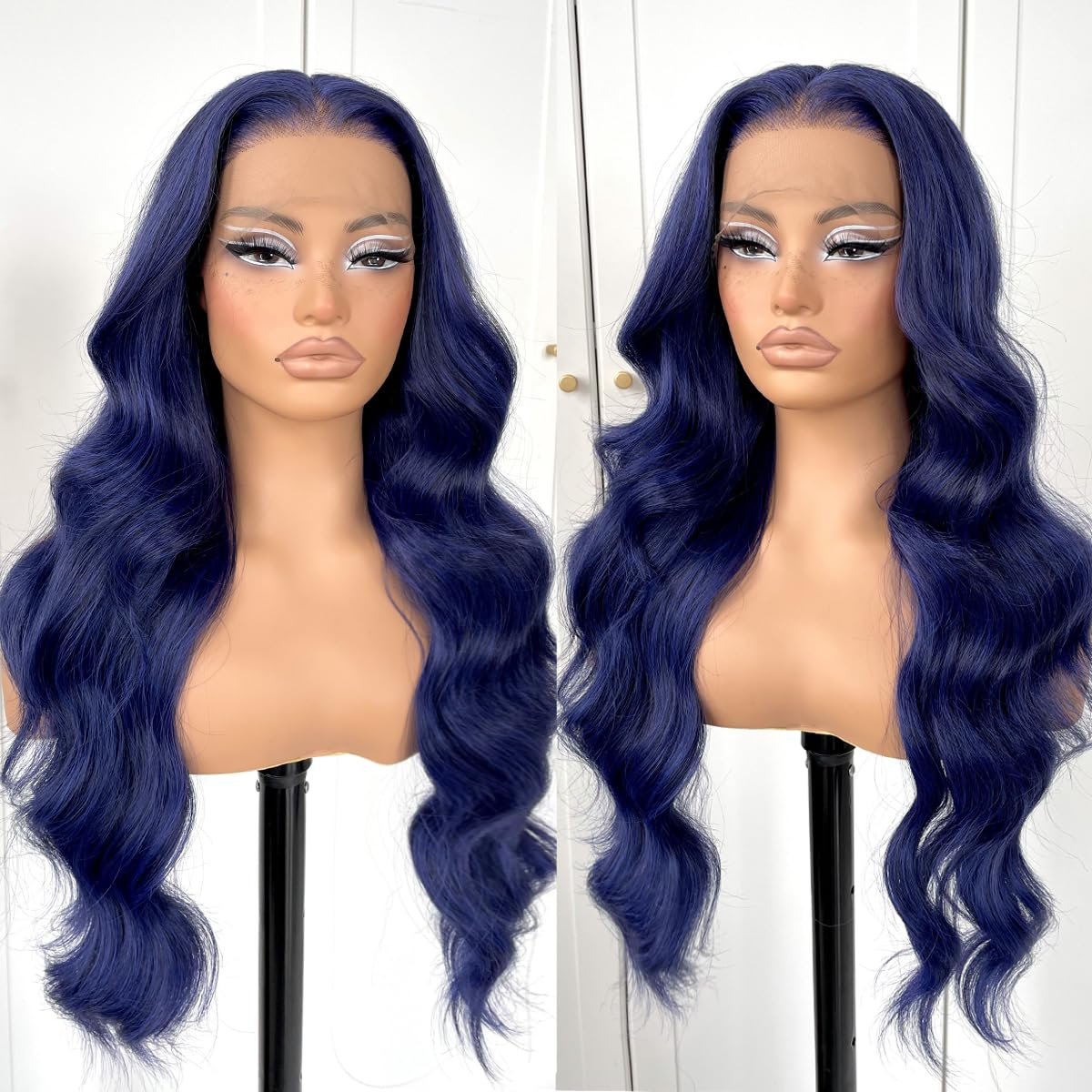 MITIMES Dark Blue Wigs Blue Lace Front Wig Pre Plucked Glueless Long Body Wave Lace Front Wig For Fashion Women Transparent Lace