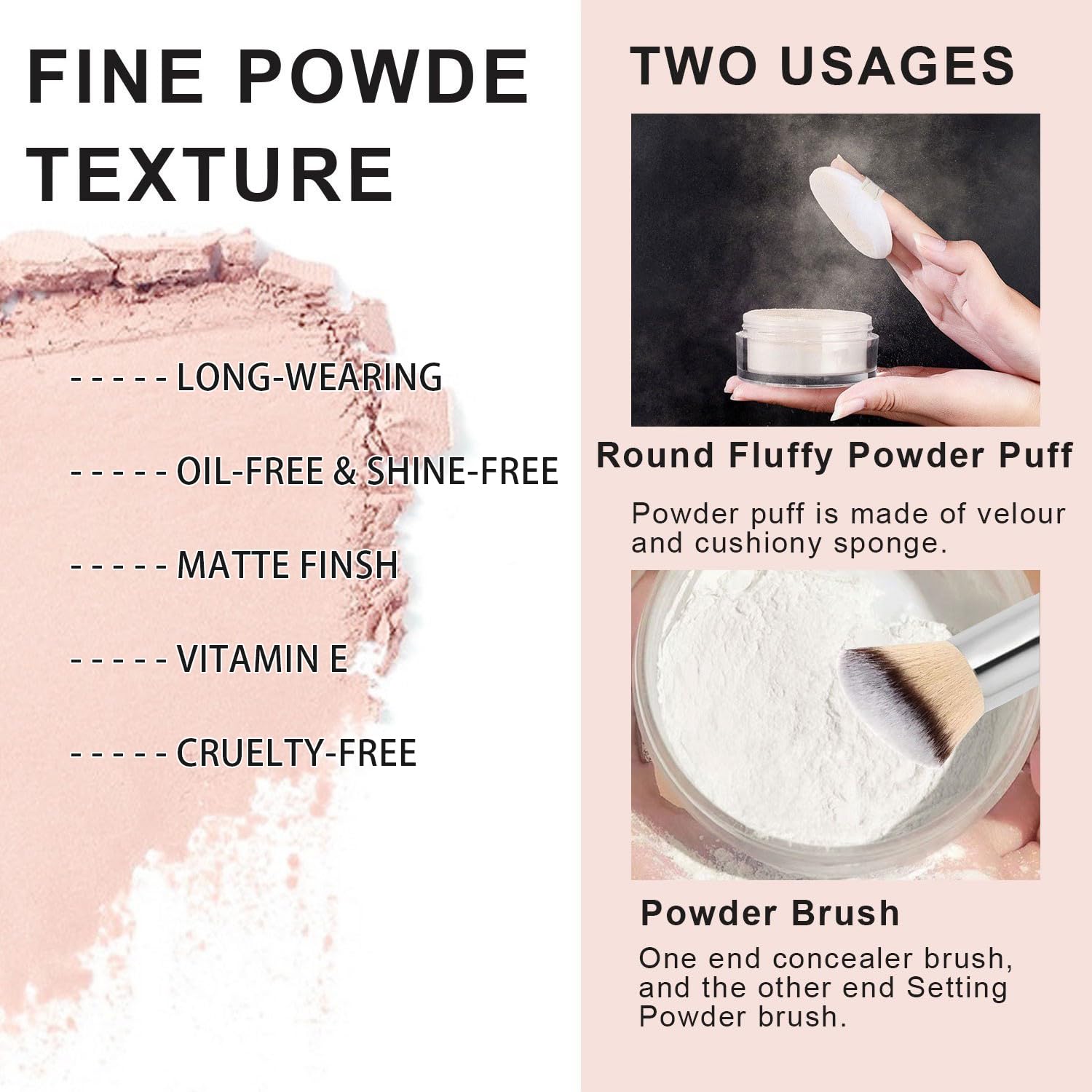 Lemonsac 2Pcs Loose Face Powder, Oil Control Minimizes Pores And Fine Lines, Baking Setting Powder Makeup, Soft Focus Effect Mak