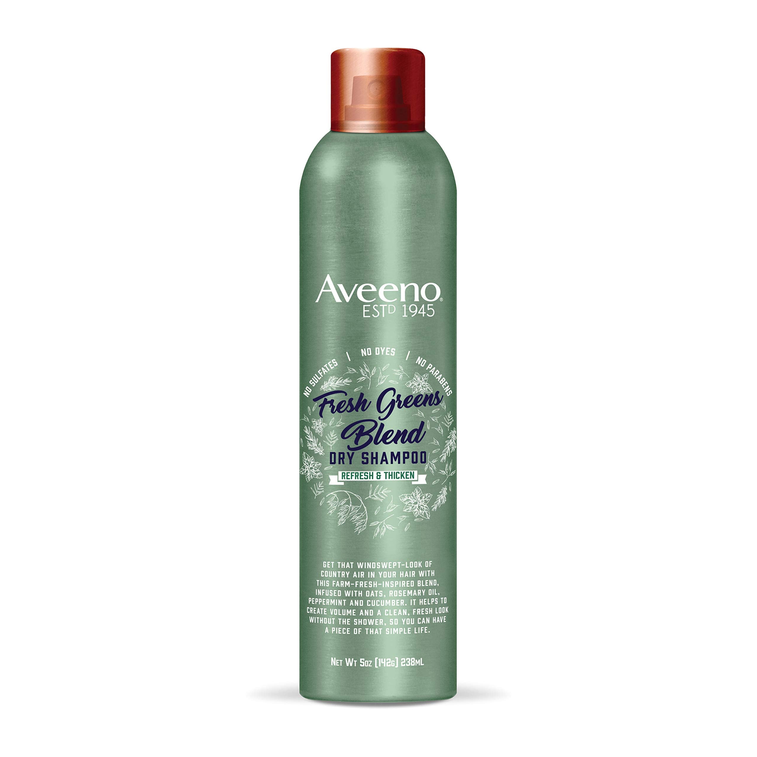 Aveeno Fresh Greens Blend Sulfate-Free Dry Shampoo Spray with Rosemary, Peppermint & Cucumber to Thicken & Nourish, Volumizing D