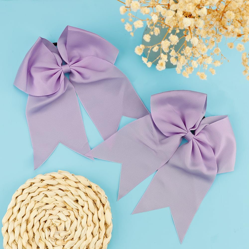 Large Cheer Bows For Cheerleaders Light Purple Hair Bows For Girls Softball Hair Bows Teen Girls College Sports Elastic Ponytail
