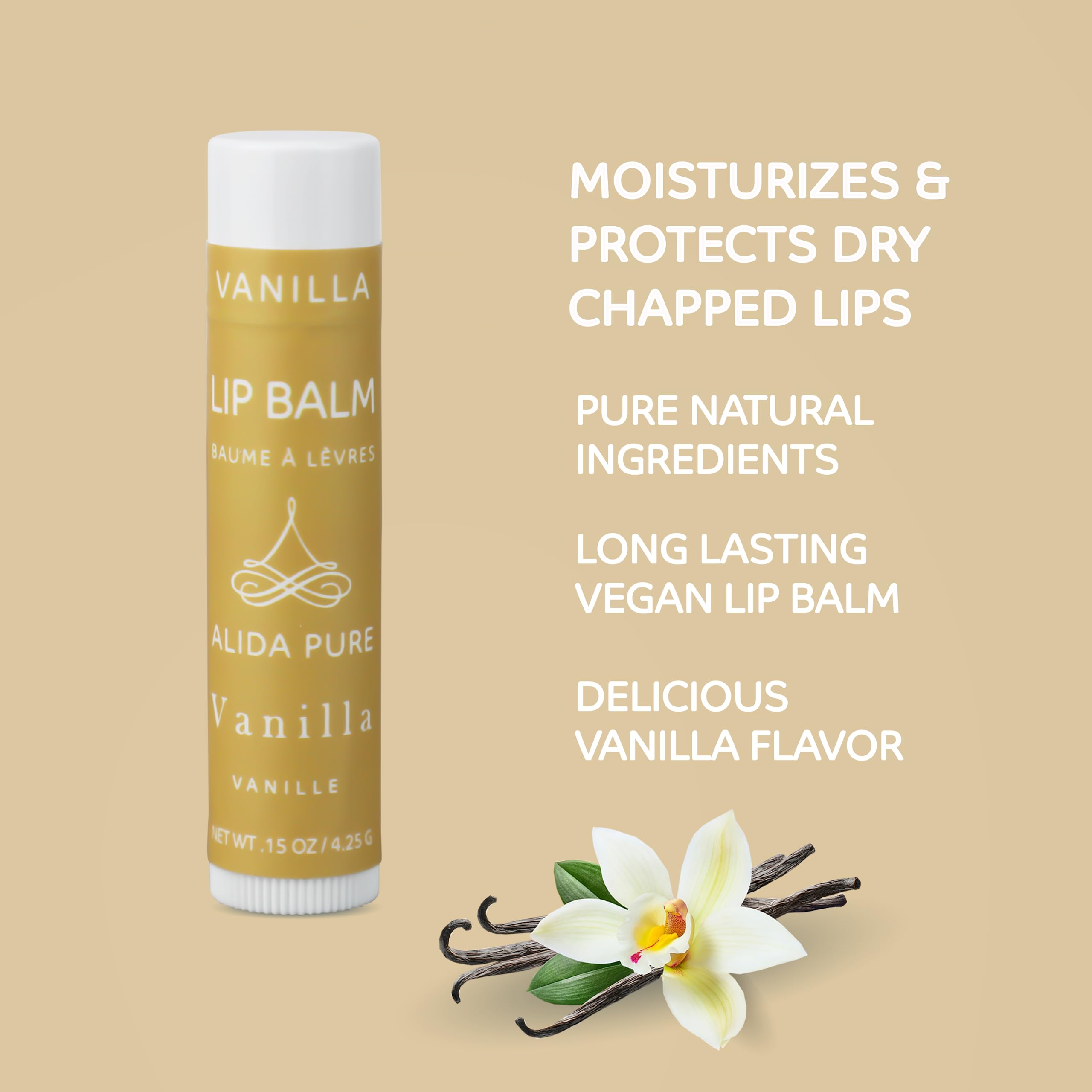 Alida Pure Vanilla Lip Balm Collection, Vegan Lip Balm Set, Beeswax Free, With Avocado Oil, Organic Jojoba Oil, And Vitamin E, N