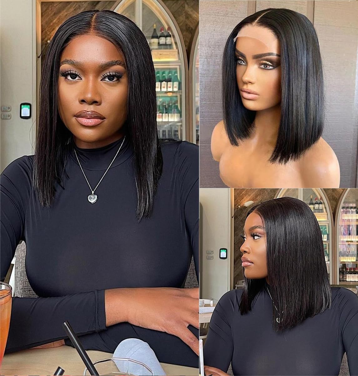 Short Bob Wig Human Hair 5X5 Closure Wig Human Hair Brazilian Straight Bob Human Hair Wigs 150% Density Pre Plucked with Baby Ha