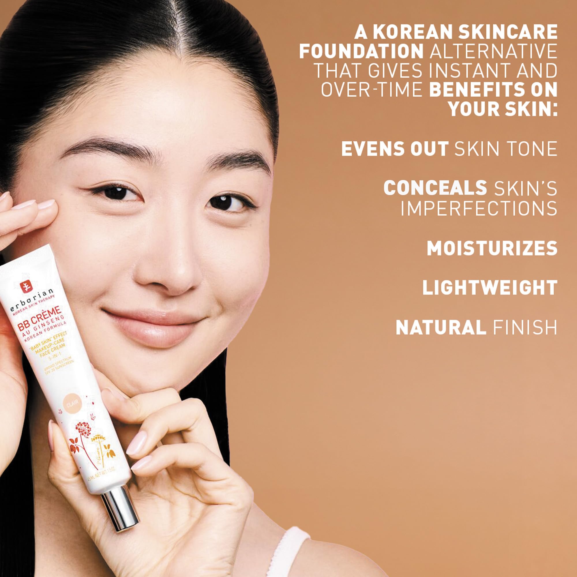 Erborian Bb Cream With Ginseng, Tan (Dore) - Lightweight Buildable Coverage With Spf 20 & Ultra-Soft Matte Finish Minimizes Pore