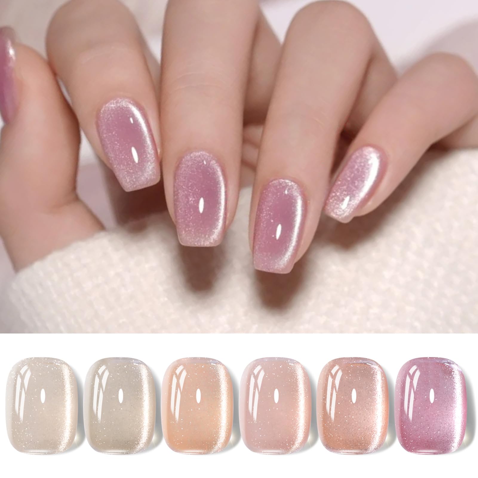 Born Pretty Cateye Jelly Gel Nail Polish Set - Toxic-Free, With Megnetic Kit, Long Lasting, 6Pcs In One Pack
