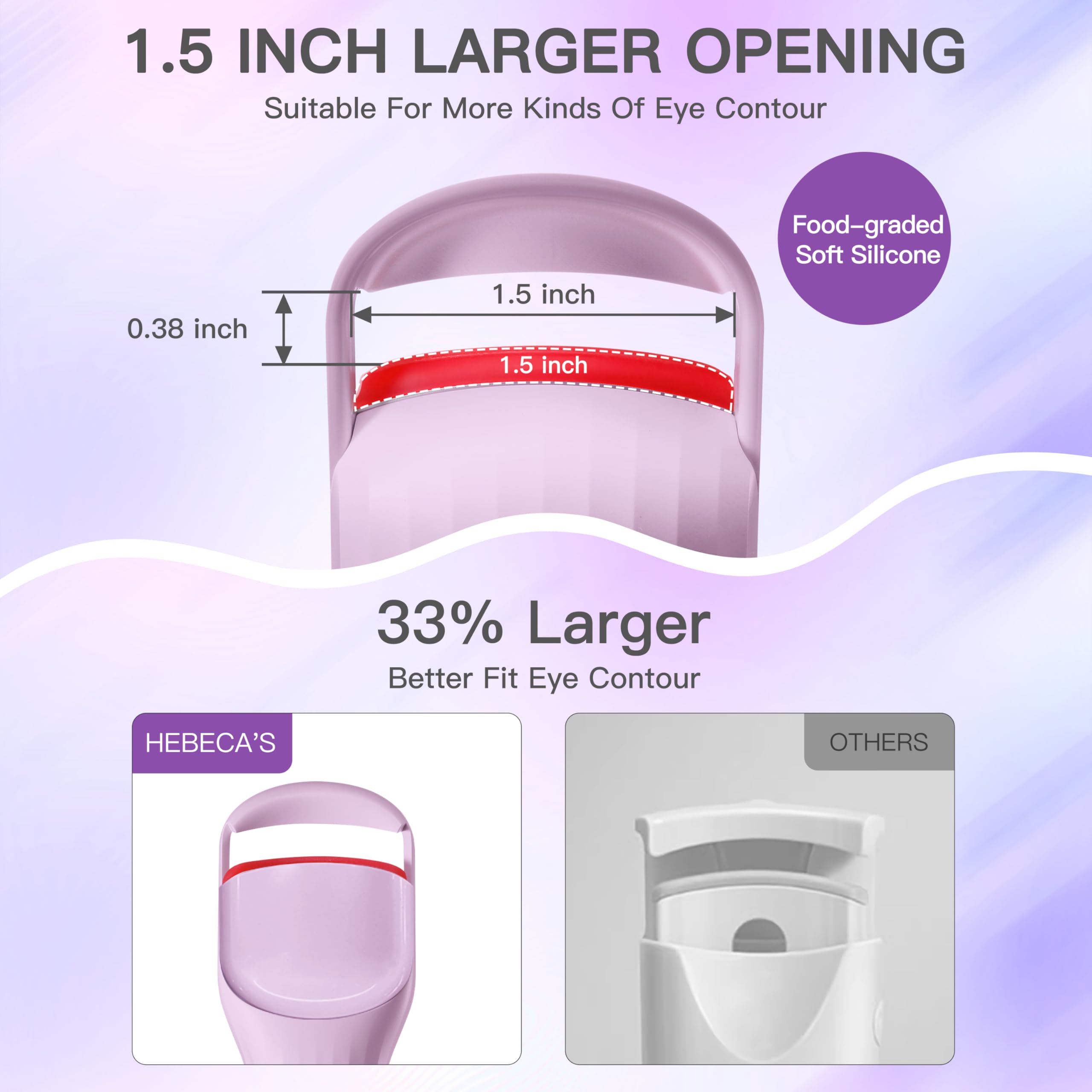 Hebeca Heated Eyelash Curler Professional - Eye Lashes Curler With Innovative Heating Silicone, Electric Eyelashes Curler With 6