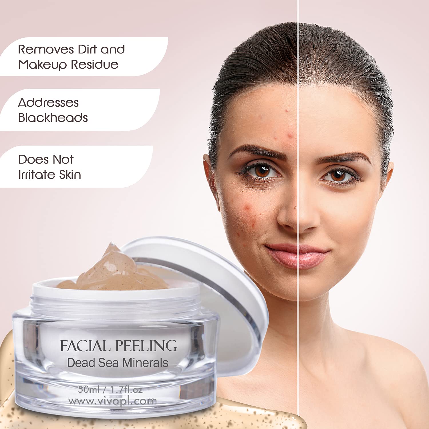 Vivo Per Lei Facial Peeling Gel - Contains Dead Sea Minerals And Nut Shell Powder - Gentle Face Exfoliator Scrub And Blackhead R