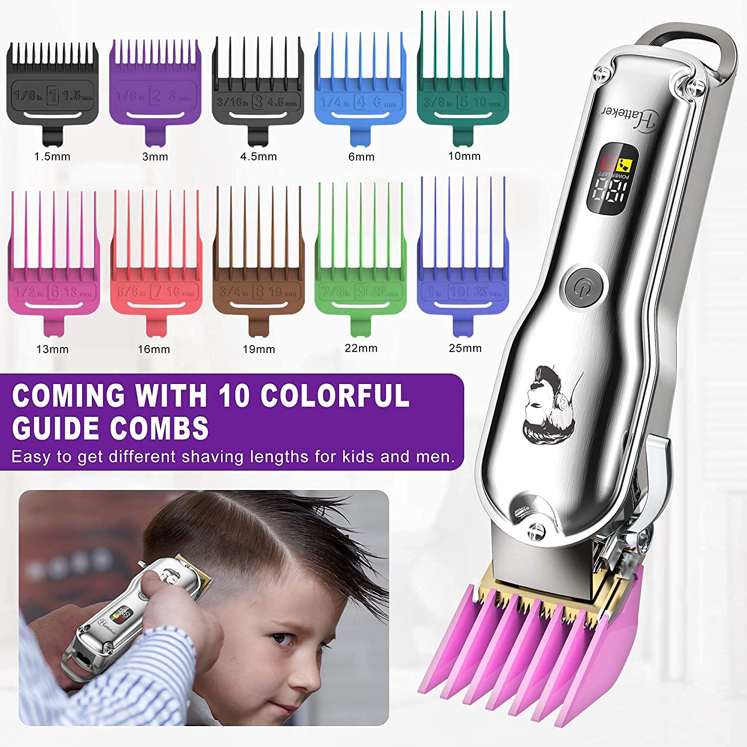Hatteker Hair Trimmer, Battery Powered, Silver