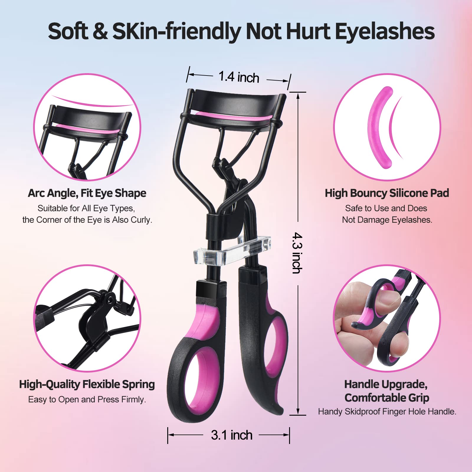 Eyelash Curlers Kit For Women W Lash Curler, Eyelash Comb Seperator, 3 In1 Mascara Brushes, Eyelash Extension Tweezers, Foldable