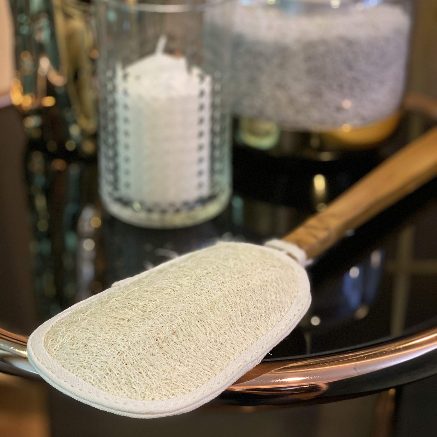 Faay 17 Inch Natural Exfoliating Loofah Back Scrubber On A Stick With Luffa Sponge Pads Refills - Long Handle Loofa Body Bath &