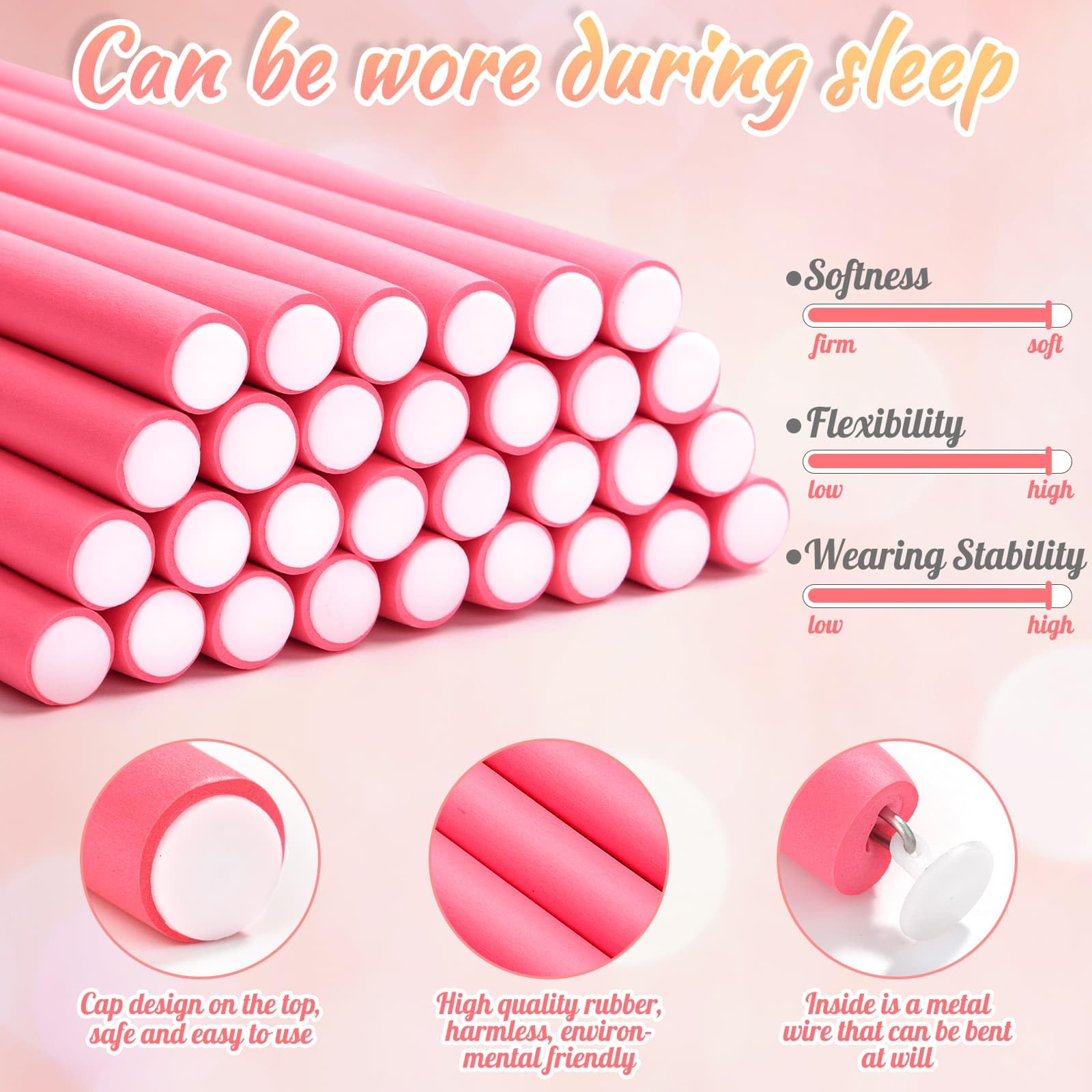 Selizo 30Pcs 9.45''X0.55'' Flexible Hair Rollers, Foam Curlers For Short, Medium And Long Hair, No Heat Curlers, Hair Rods - Pin
