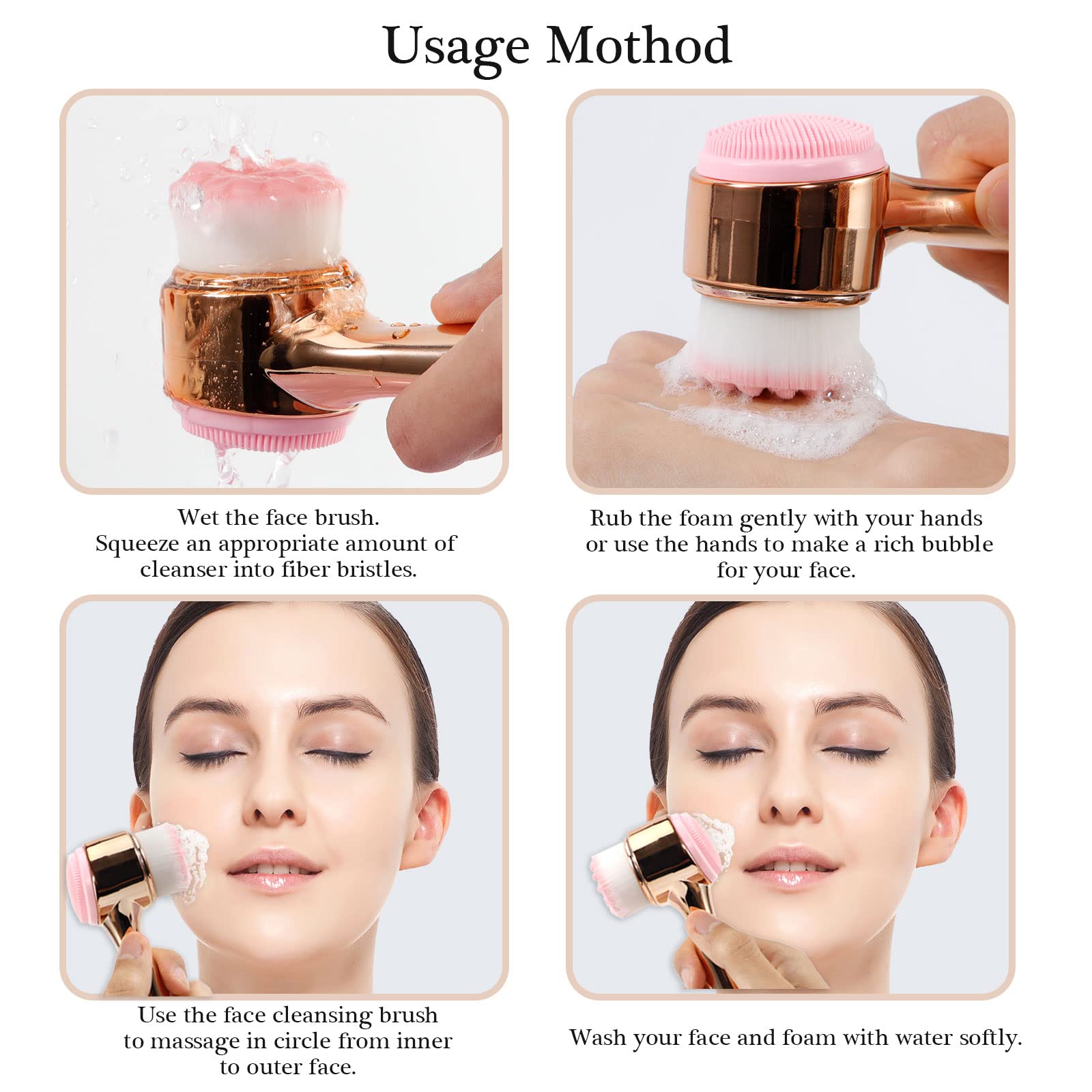 Beomeen Face Brush 2 In 1, Facial Cleansing Exfoliating Brush With Ultra Fine Soft Bristles For Pore Deep Cleansing Silicone Dou