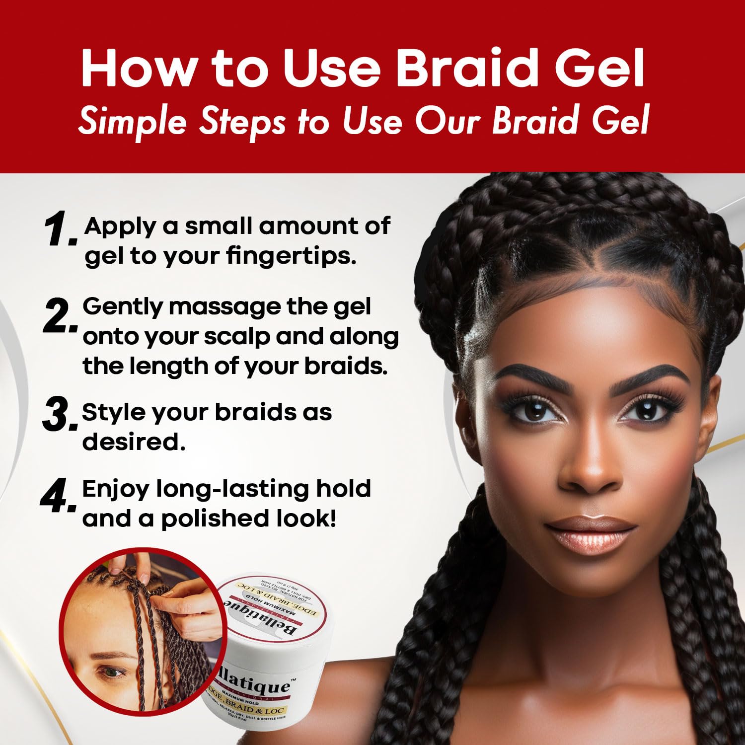 Bellatique Edge, Braid, & Loc Maximum Hold Edge Control & Braiding Gel For Natural, Relaxed, Dry, Dull Hair - No Flaking, No Whi