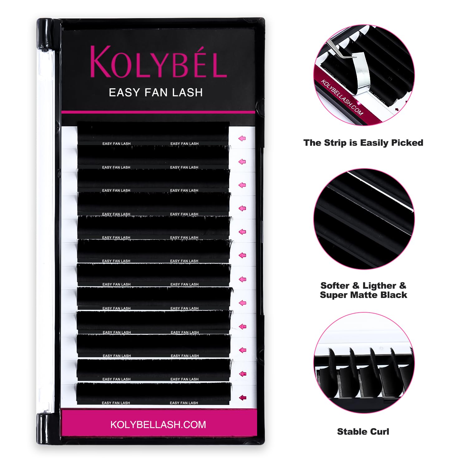 Kolybel Eyelash Extensions Cashmere Easy Fan Lashes 0.03 Thickness D Curl 14Mm Single Tray Auto Blooming Lash Extension Matte Da