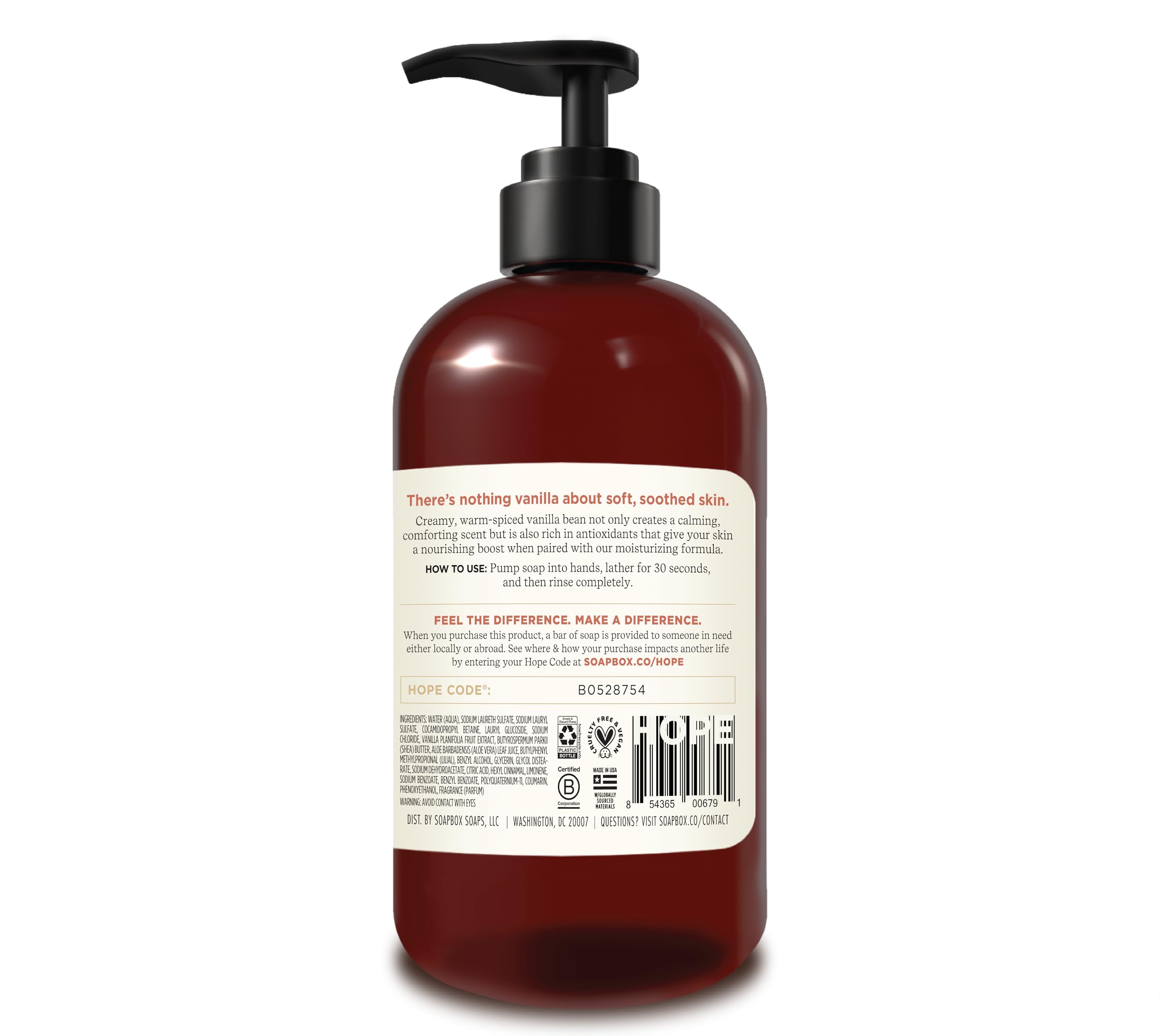 Soapbox Liquid Hand Soap, Vanilla & Lily Blossom - Gentle, Moisturizing Hand Cleanser, Vegan, Cruelty Free Hand Soap For Bathroo