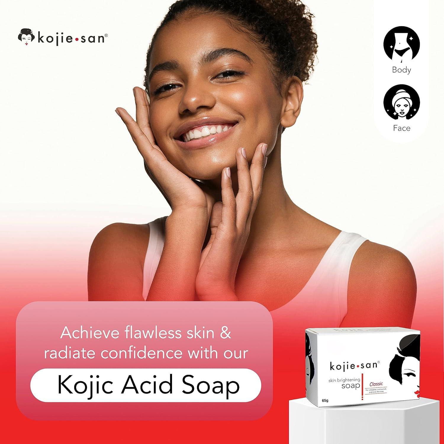 Kojie San Skin And Body Brightening Soap - Original Kojic Acid, Dark Spot Remover Soap Bar With Coconut & Tea Tree Oil- 65G X 1