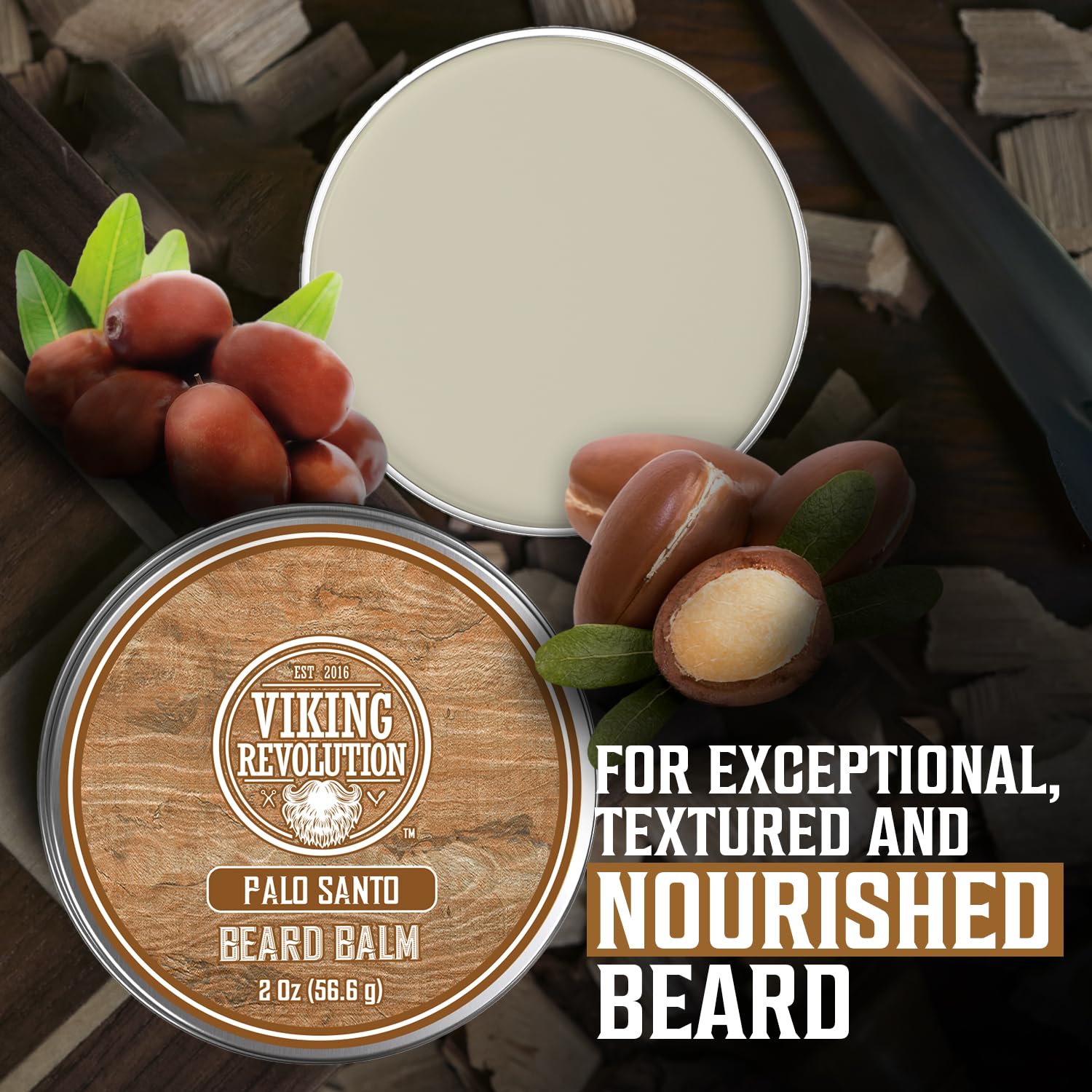 Viking Revolution Palo Santo Beard Balm For Men - Beard Butter For Men With Argan Oil And Jojoba Oil - Beard Softener And Beard