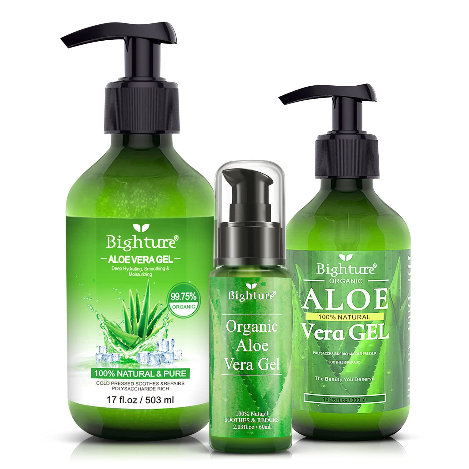 Bighture Organic Aloe Vera Gel, Aloe Vera Gel Extracted From Freshly Cut Pure Aloe Leaves, Skin Care For Deeply & Rapidly Soothi
