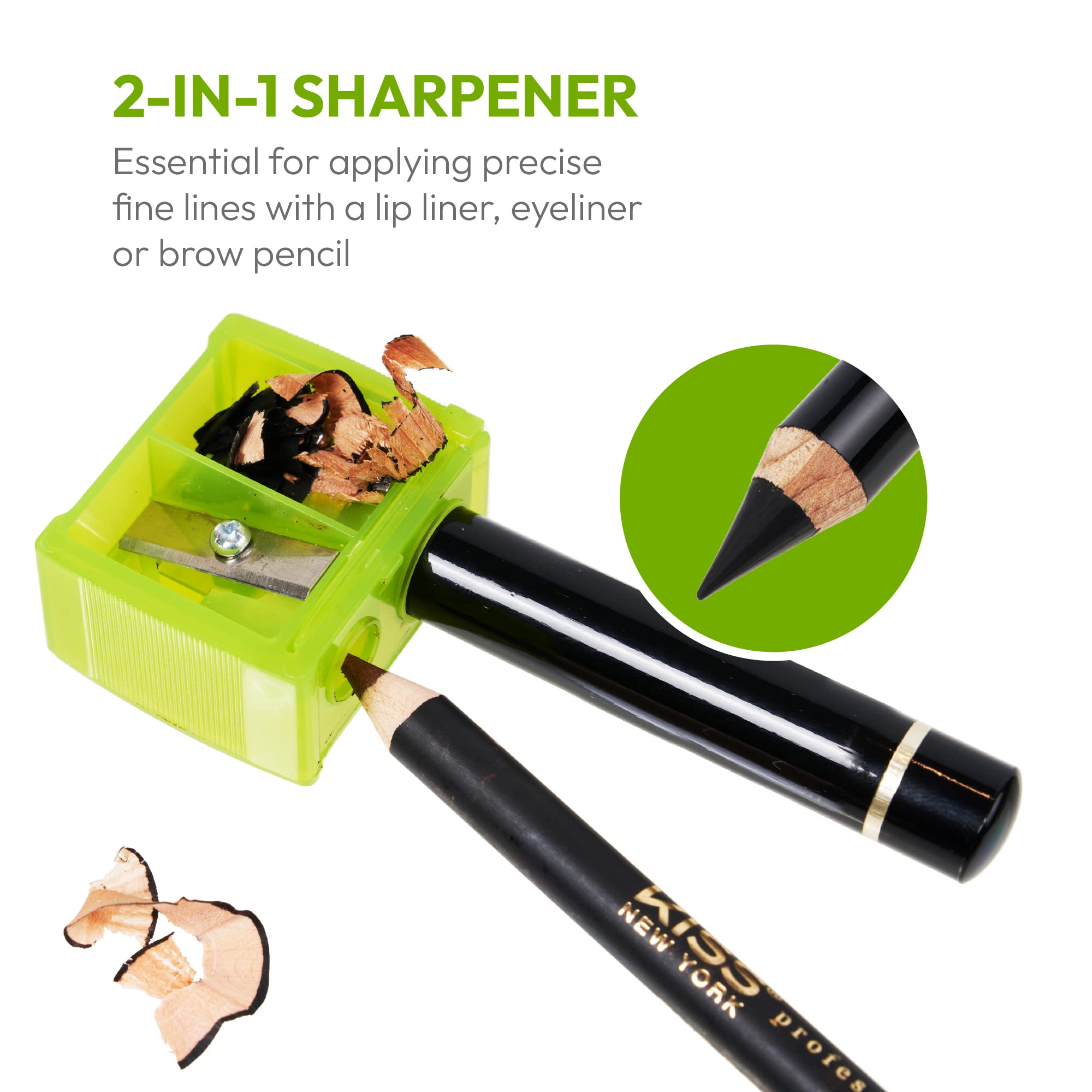 Kiss New York Professional Duo Pencil Sharpener, Convenient, Essential Tool For Eye Liner, Lip Liner, Sharpens, Easy To Clean, C