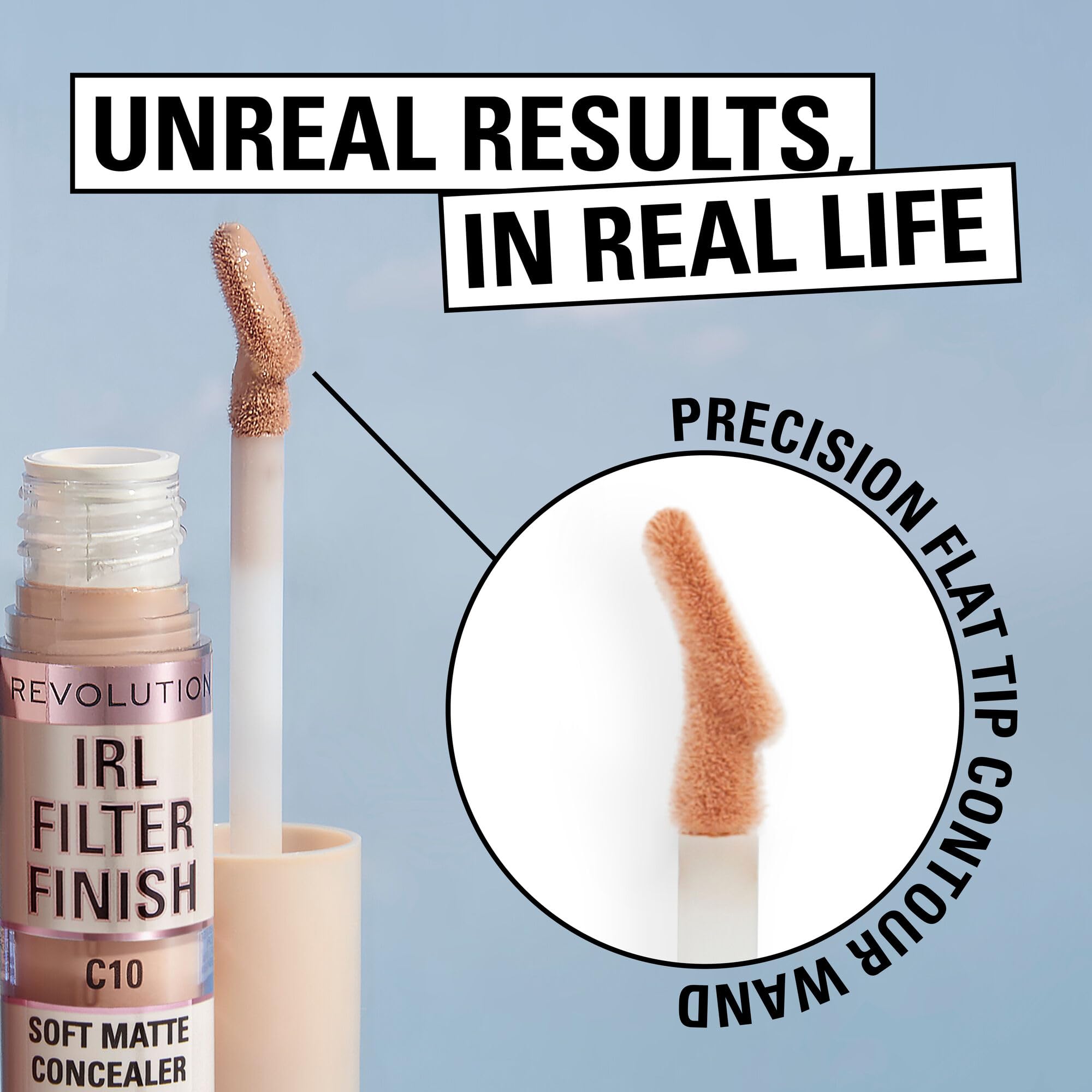 Revolution, Irl Filter Finish Concealer, Full Coverage, Oil-Free, Long-Lasting & Lightweight Formula, Infused With Hyaluronic Ac