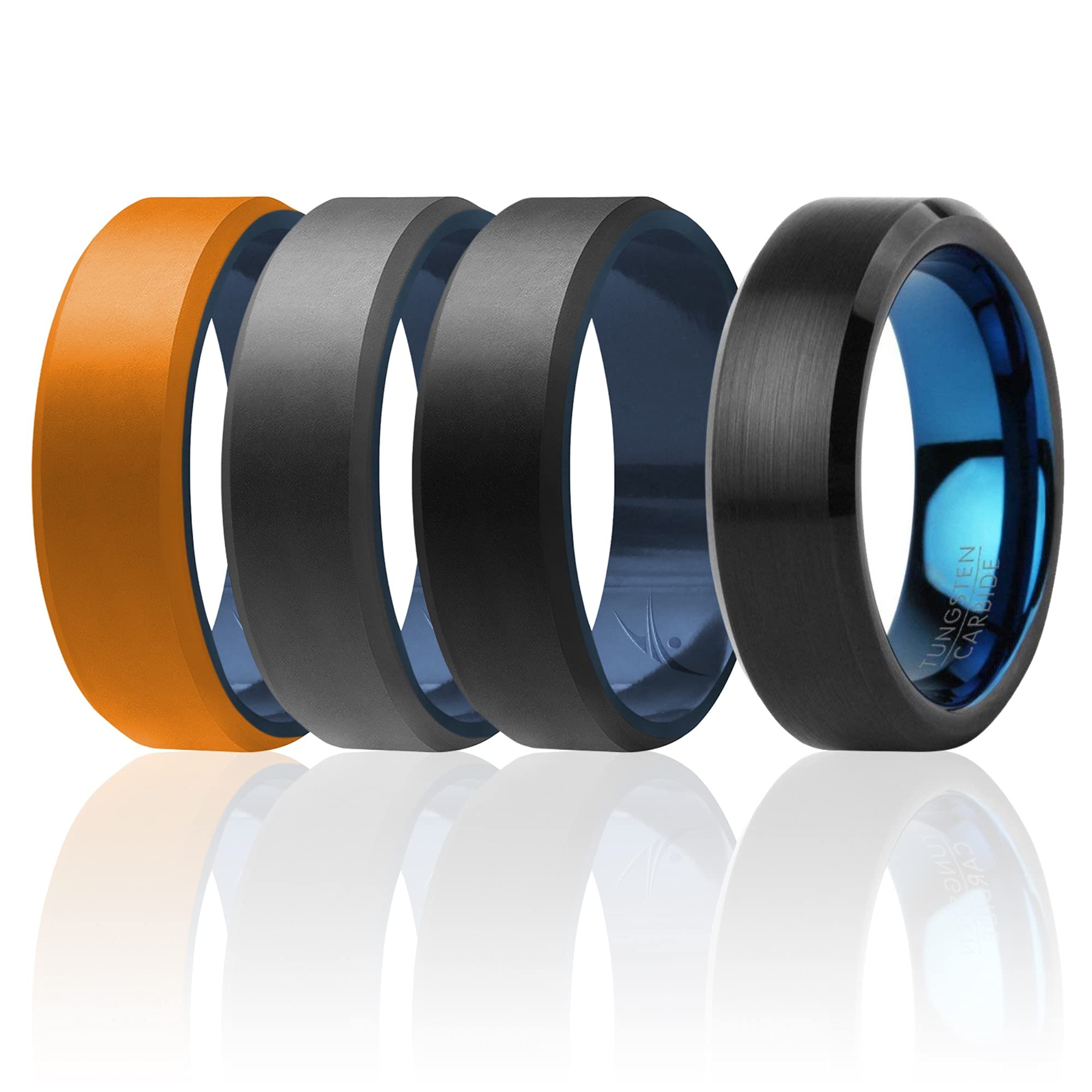 Silicone Wedding Twin Beveled 8Mm Ring Set - Black By Roq For Men - 4 X 15 Mm Ring