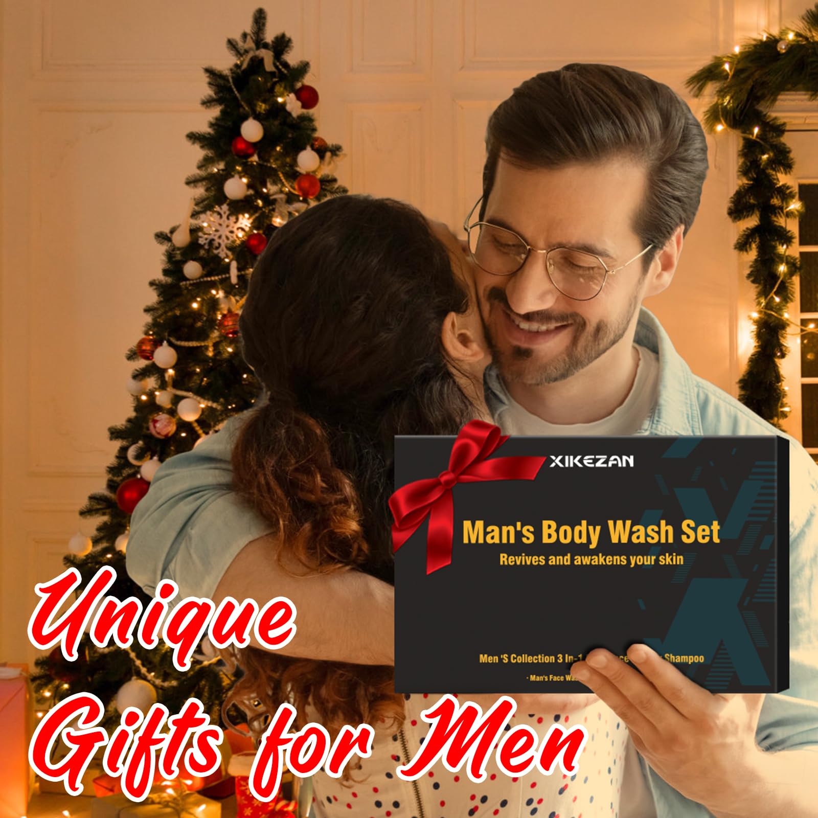 Gifts For Men,Mens Body Wash Gift Set Cleansing & Hydrating Skin W/Face Wash,Deodorant,Sandalwood & Cologne 3 In 1 Hair,Face & B