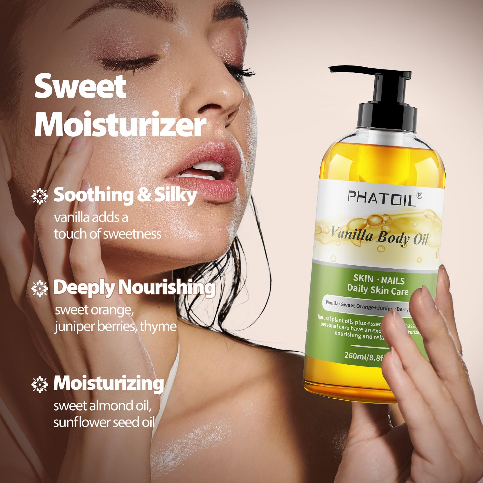 Phatoil Vanilla Body Oil 260Ml, Premium Body Oil For Moisturizing Skin, Long-Lasting Fragrance Vanilla Body Oil Massage Oil For