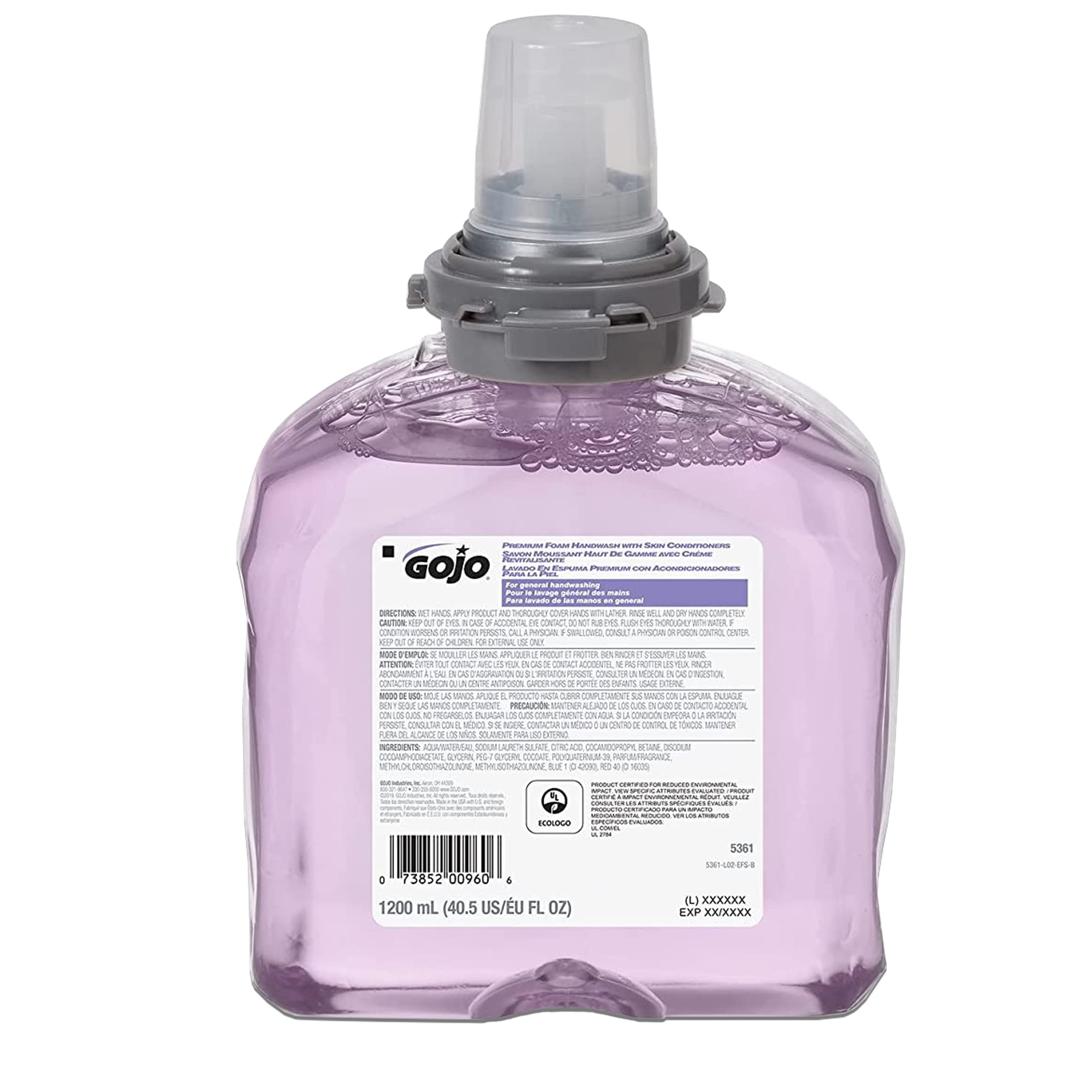 Gojo Premium Foam Handwash With Skin Conditioners, Cranberry Scent, Ecologo Certified, 1200 Ml Foam Hand Soap Refill Tfx Touch-F