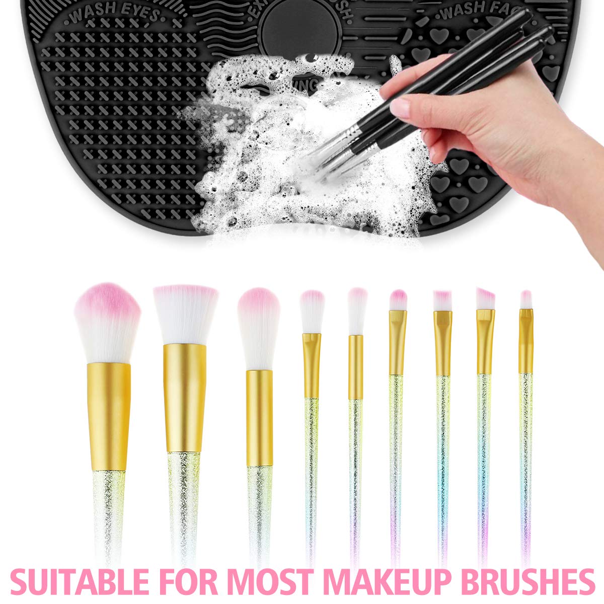 Ranphykx Silicon Makeup Brush Cleaning Mat Makeup Brush Cleaner Pad Cosmetic Brush Cleaning Mat Portable Washing Tool Scrubber W