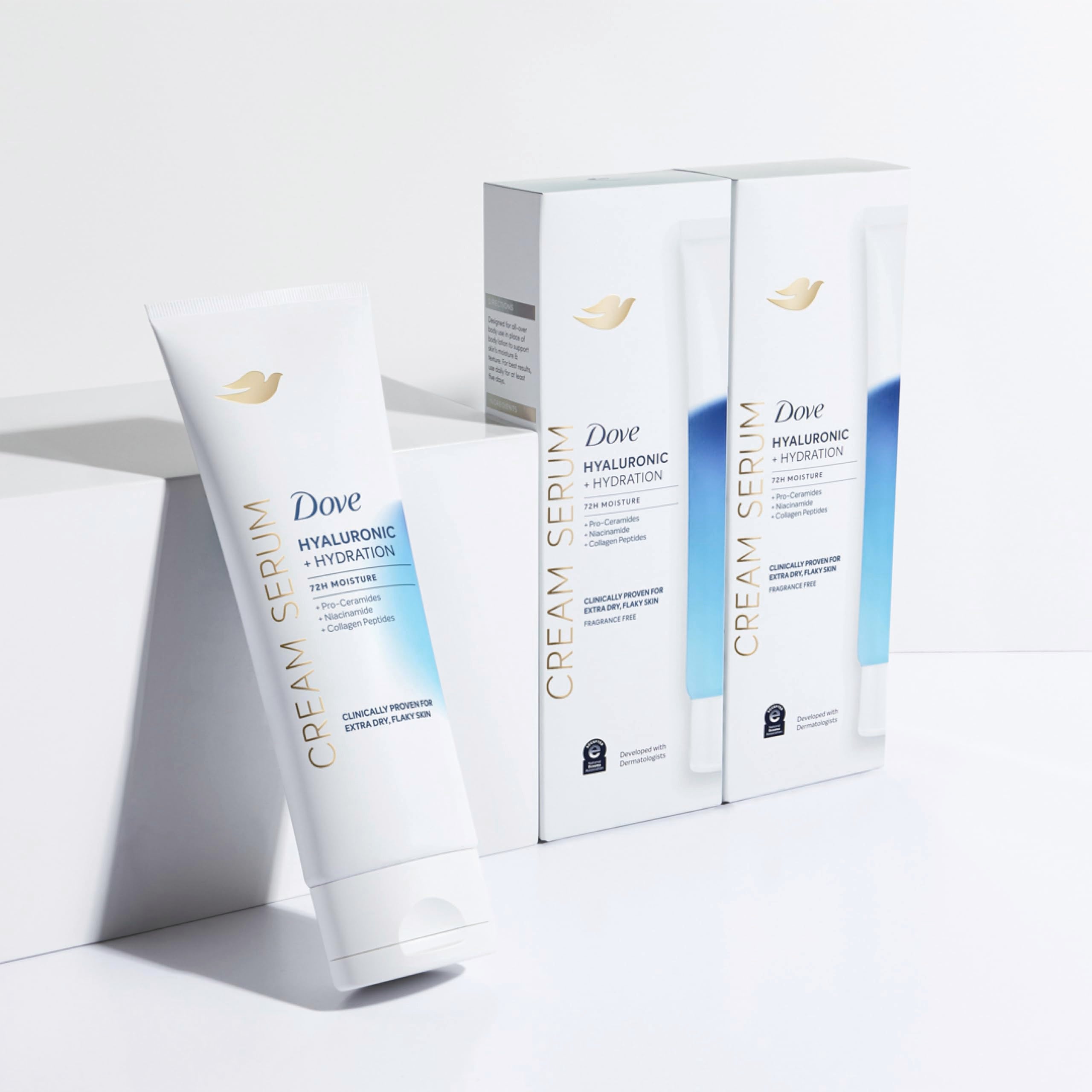 Dove Body Cream Serum Hyaluronic + Hydration For Extra Dry, Flaky Skin, With Pro-Ceramides, Niacinamide And Collagen Peptides Lo