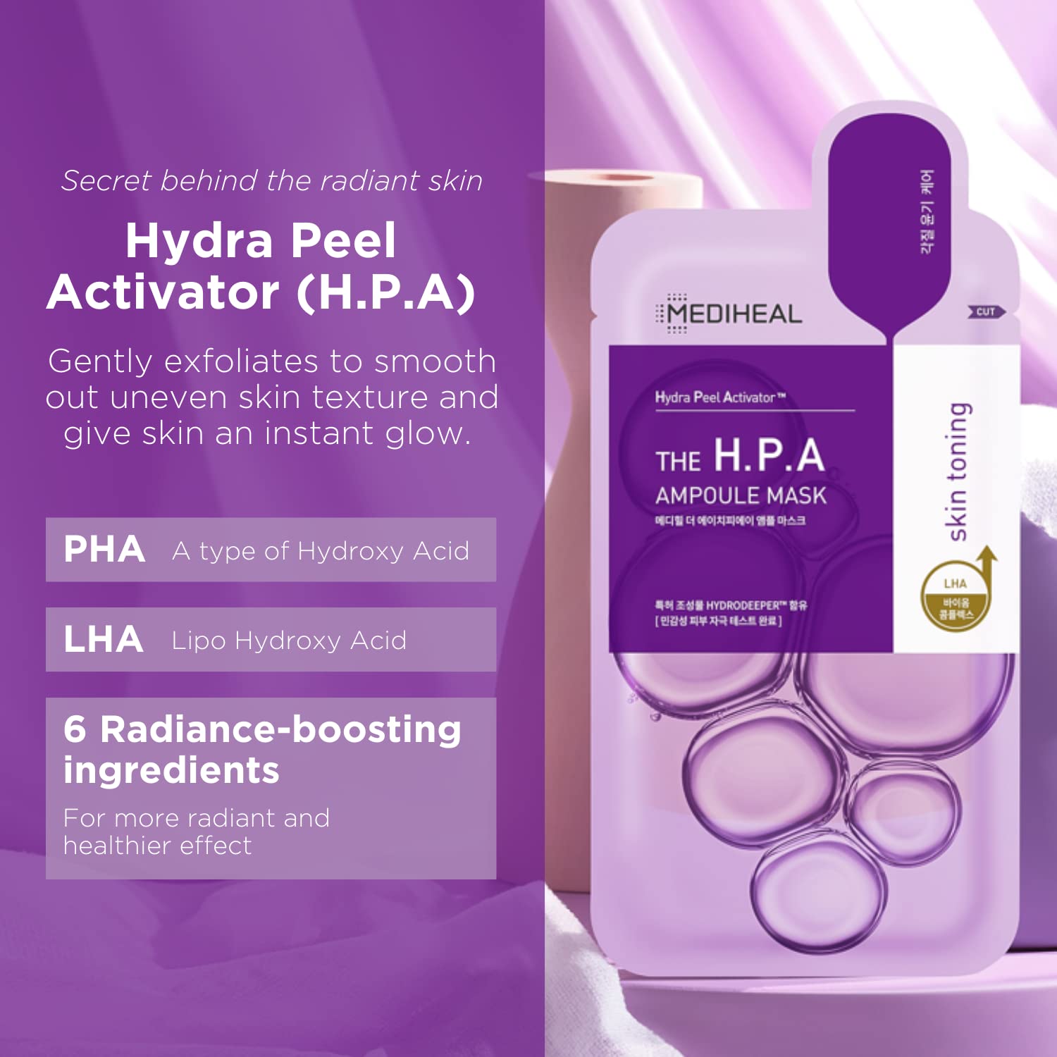 Mediheal Official Best No.1 Korean Sheet Mask - Hpa Ampoule Face Mask 10 Sheets For Boosting Radiance Giving An Instant Glow Wit