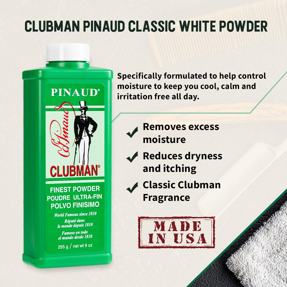 Clubman Pinaud Finest Powder, Classic White Powder For Men, Protection Against Sweat And Body Odor, 9 Oz X 1 Pack