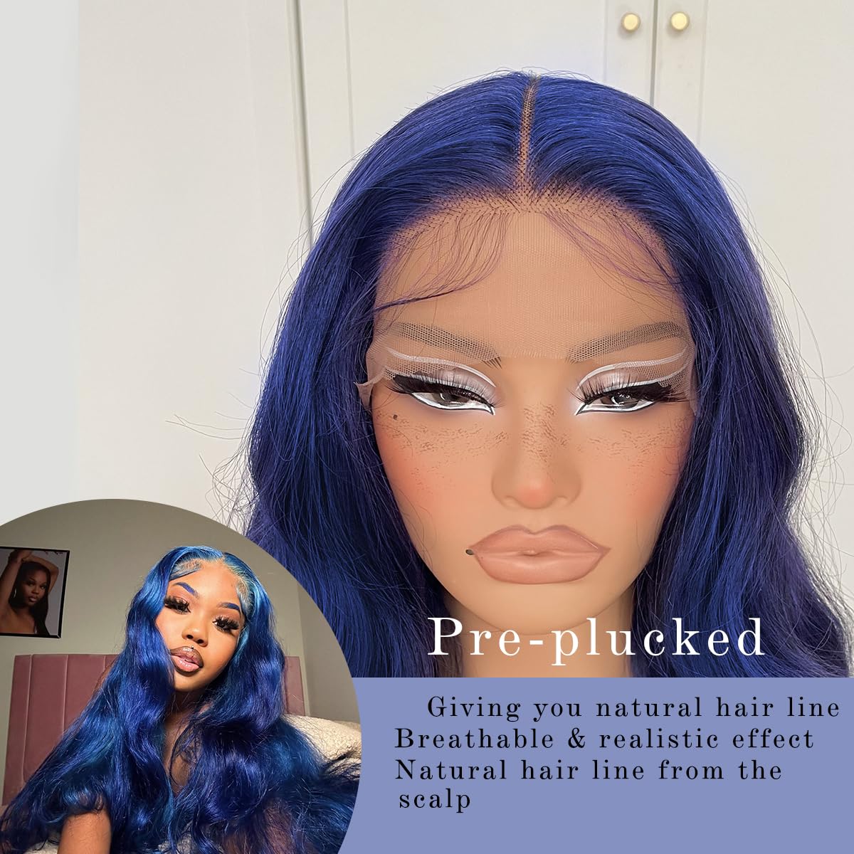 Mitimes Dark Blue Wigs Blue Lace Front Wig Pre Plucked Glueless Long Body Wave Lace Front Wig For Fashion Women Transparent Lace