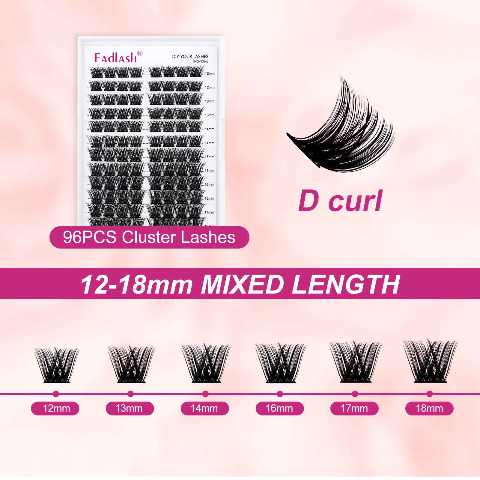 Fadlash Eyelash Extension Kit Lash Clusters Mix Tray Thin Band Diy Lash Extension Kit With Lash Bond And Seal Lash Tweezers Eyel