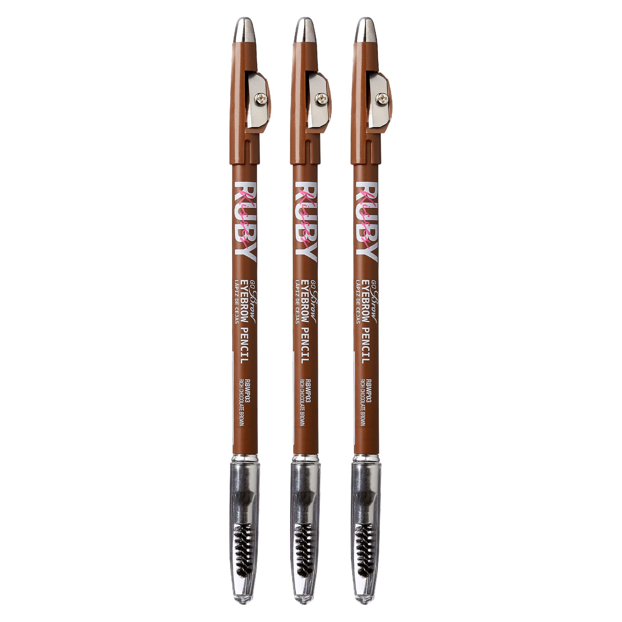 Ruby Kisses GoBrow Eyebrow Pencil, Sharpenable, Longwear, Long Lasting Eyebrow Wooden Pencil for Natural-Looking Brows 3 PACK (C