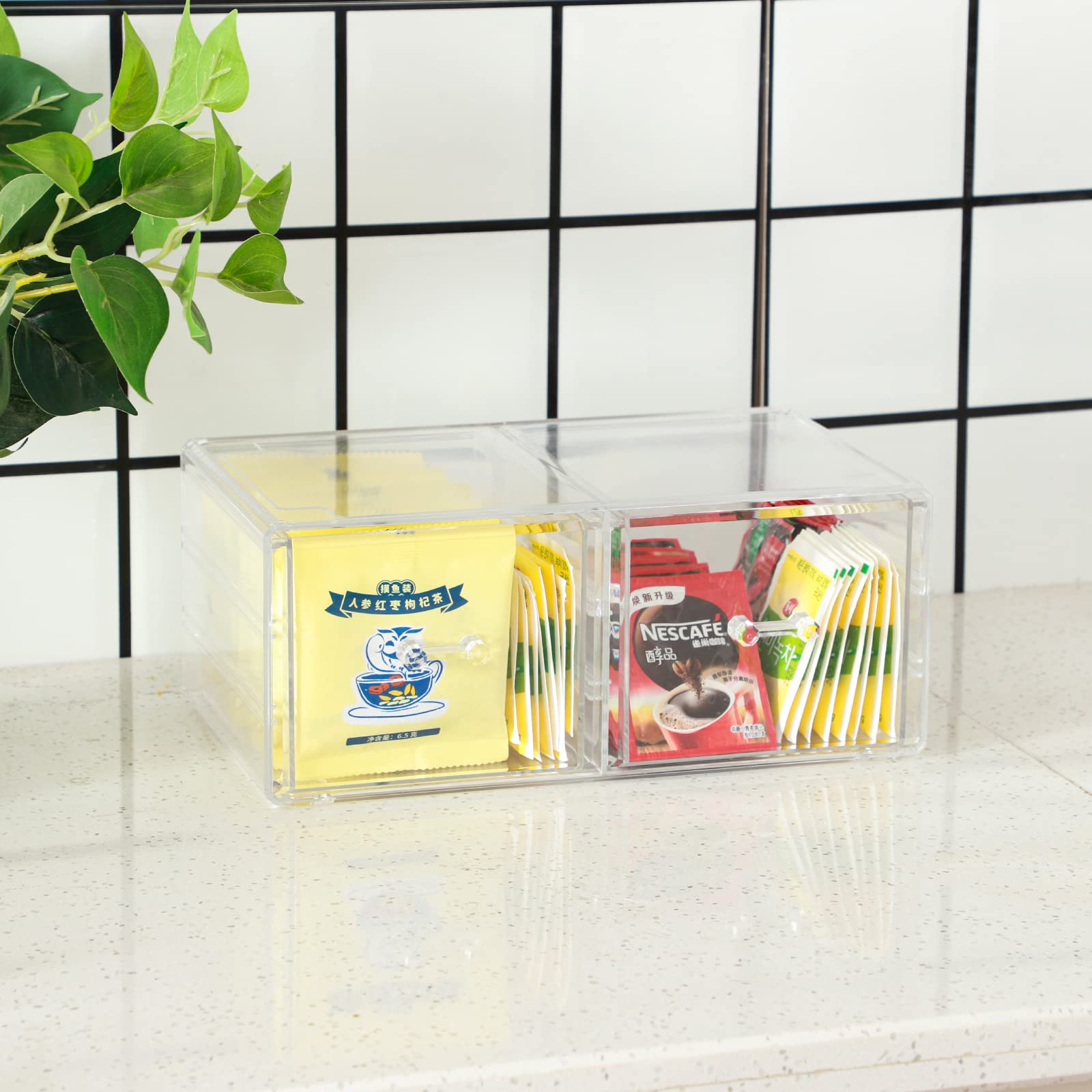 Cq Acrylic 2 Pack Clear Desk Organizer With Drawers,Stackable 5 Drawers Skincare Organizer,Cute Skin Care Organizer For Vanity H
