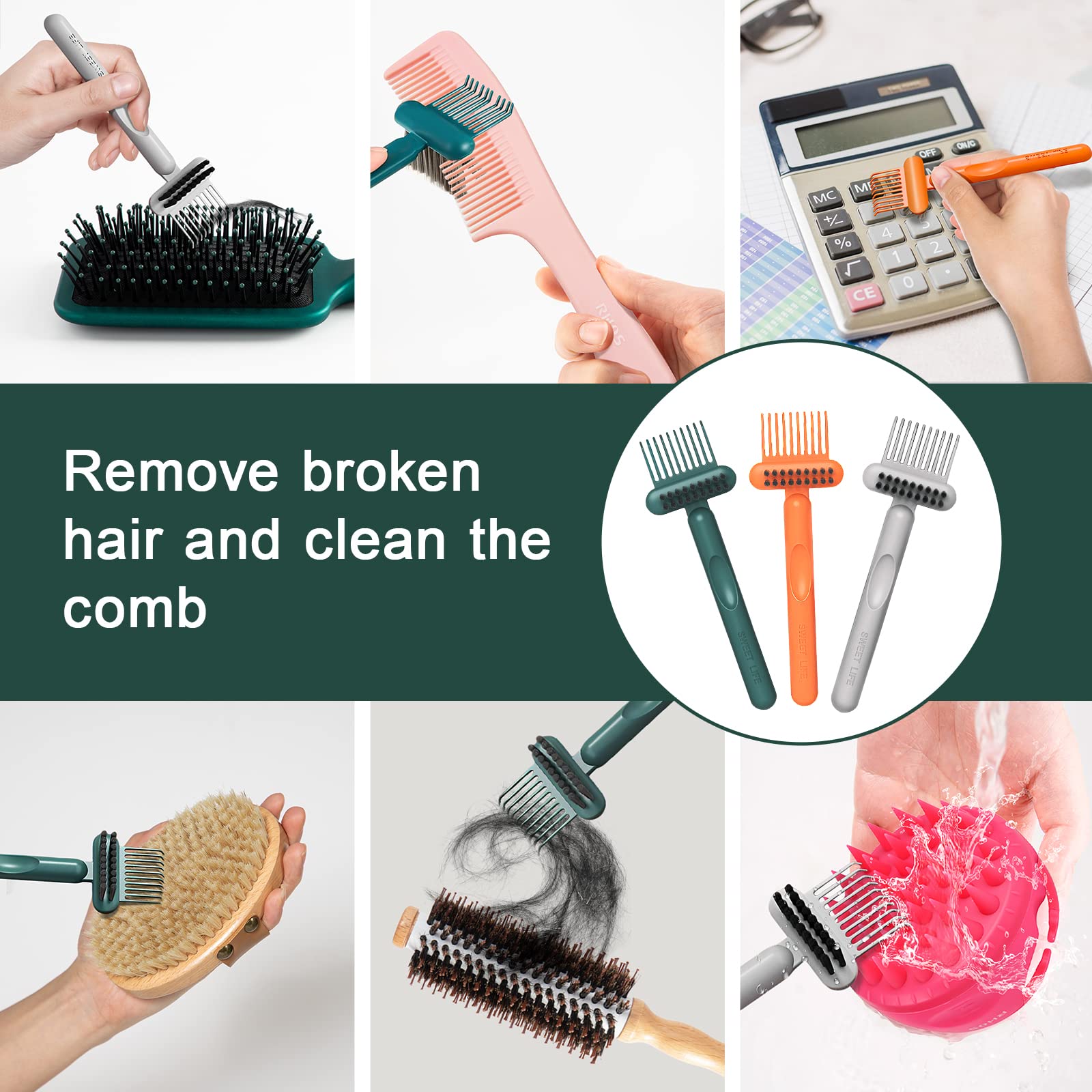 Rhos 2-In-1 Hair Brush Cleaning Tool - Comb And Brush Cleaner For Removing Hair, Dust From Home And Salon Use (1 Pack - Gray)