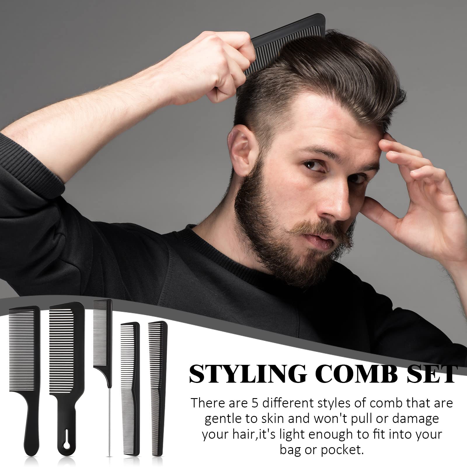 Patelai 5 Pieces Hair Cutting Comb Set, Carbon Fiber Barber Comb Hair Styling Combs Fine Teeth Anti Static Heat Resistant Hairdr