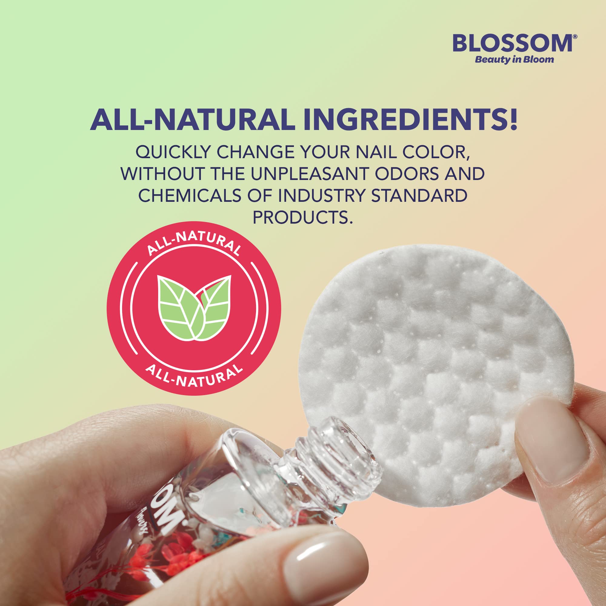 Blossom All Natural, Scented, Organic Plant-Based, Vegan, Cruelty Free, Acetone Free Nail Polish Remover, Infused With Real Flow