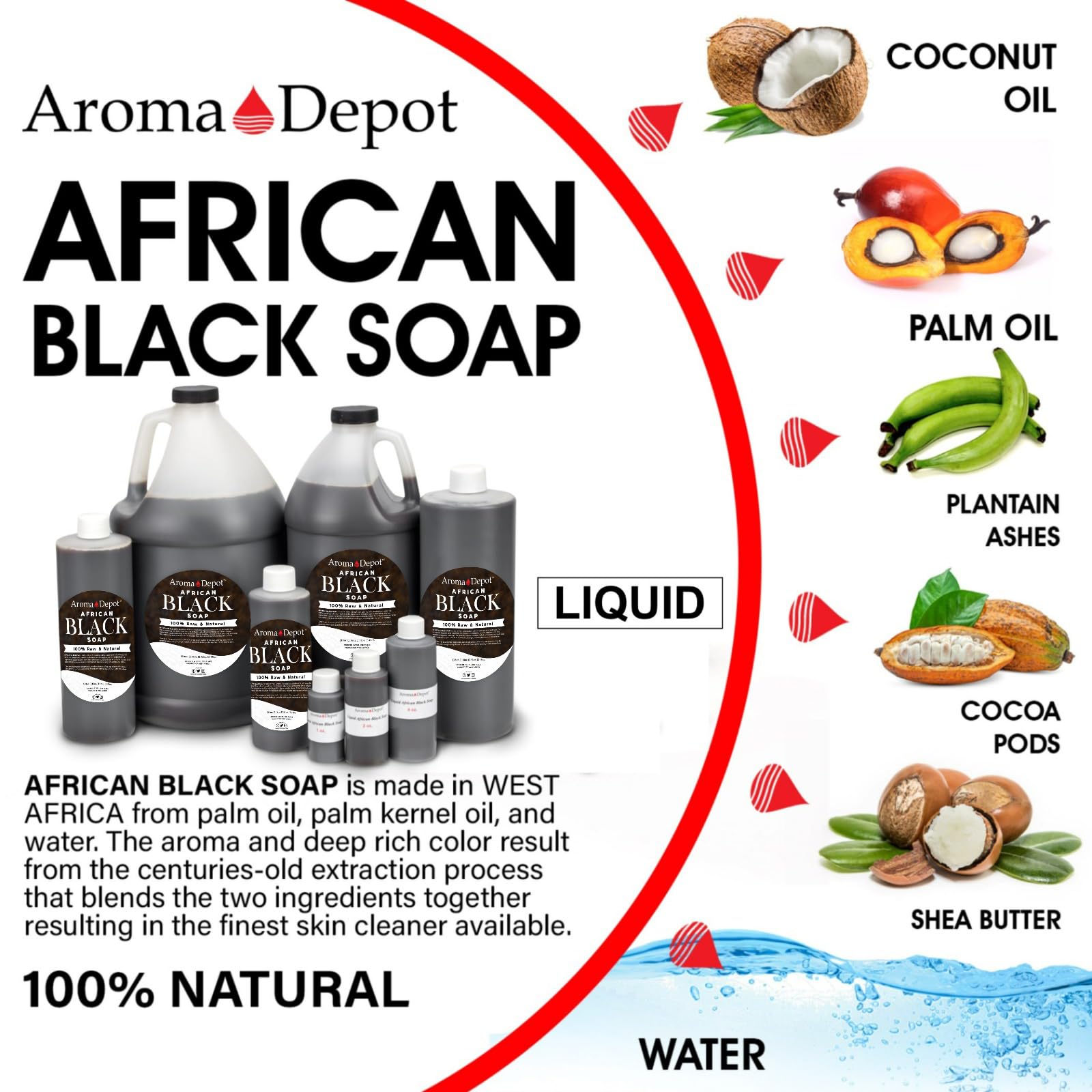 Aroma Depot 16 Oz /1 Lb Raw African Liquid Black Soap 100% Natural Soap For Acne, Eczema, Psoriasis, And Dry Skin Scar Removal F
