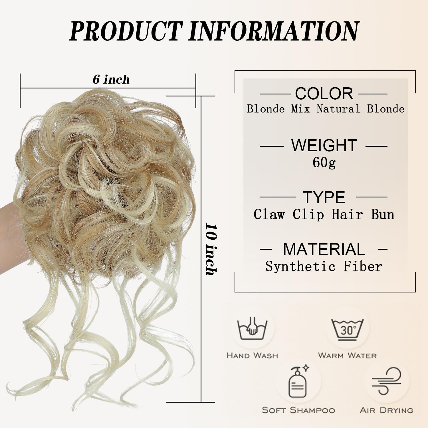 Msmusas Messy Bun Hair Piece Claw Clip Curly Wavy Faux Hair Bun Tousled Updo Hair Extensions Scrunchie Long Beard Chignon Buns H