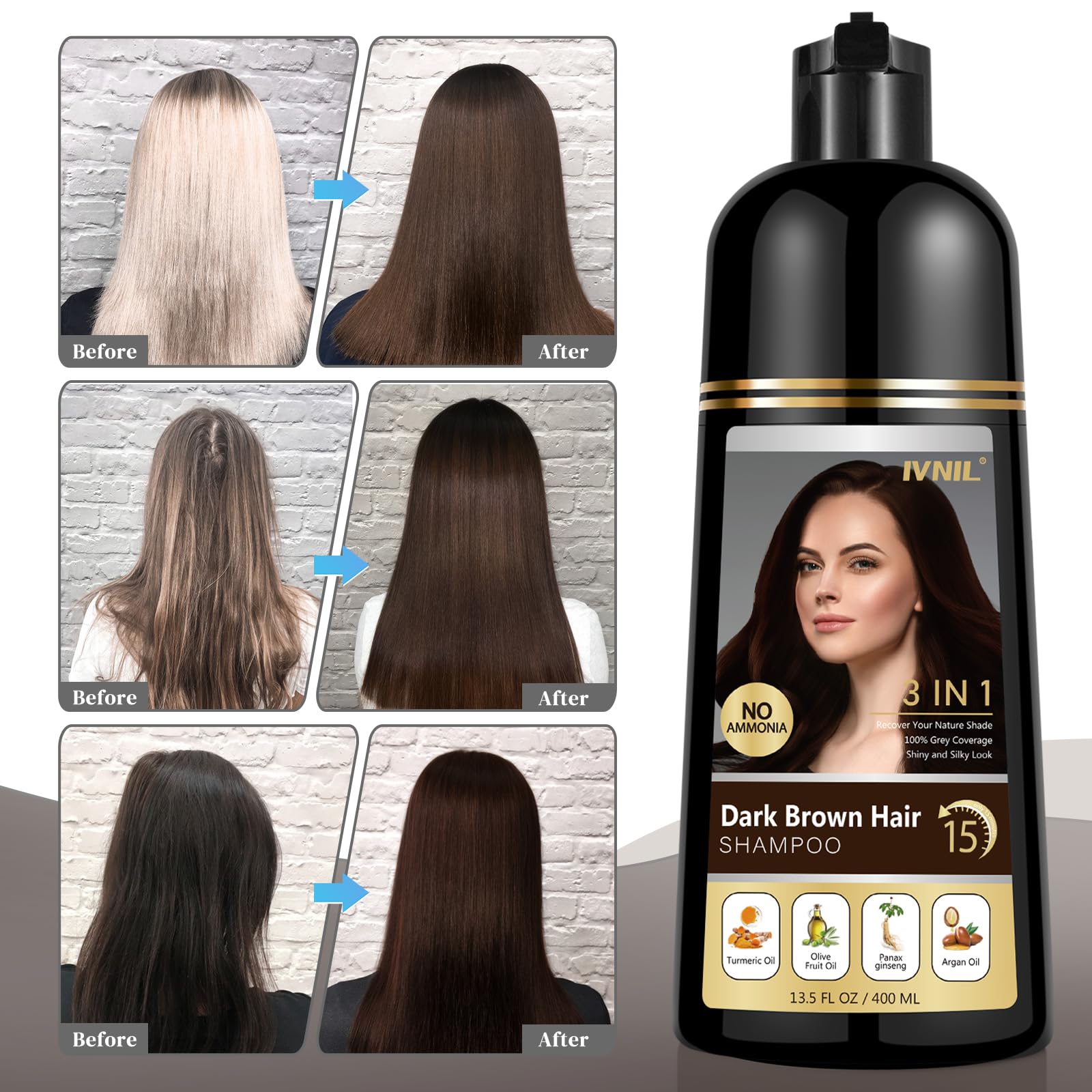 Ivnil Dark Brown Hair Dye Shampoo For Gray Hair Coverage Herbal Hair Color Shampoo 3 In 1 Permanent Shampoo Para Canas Champu Co