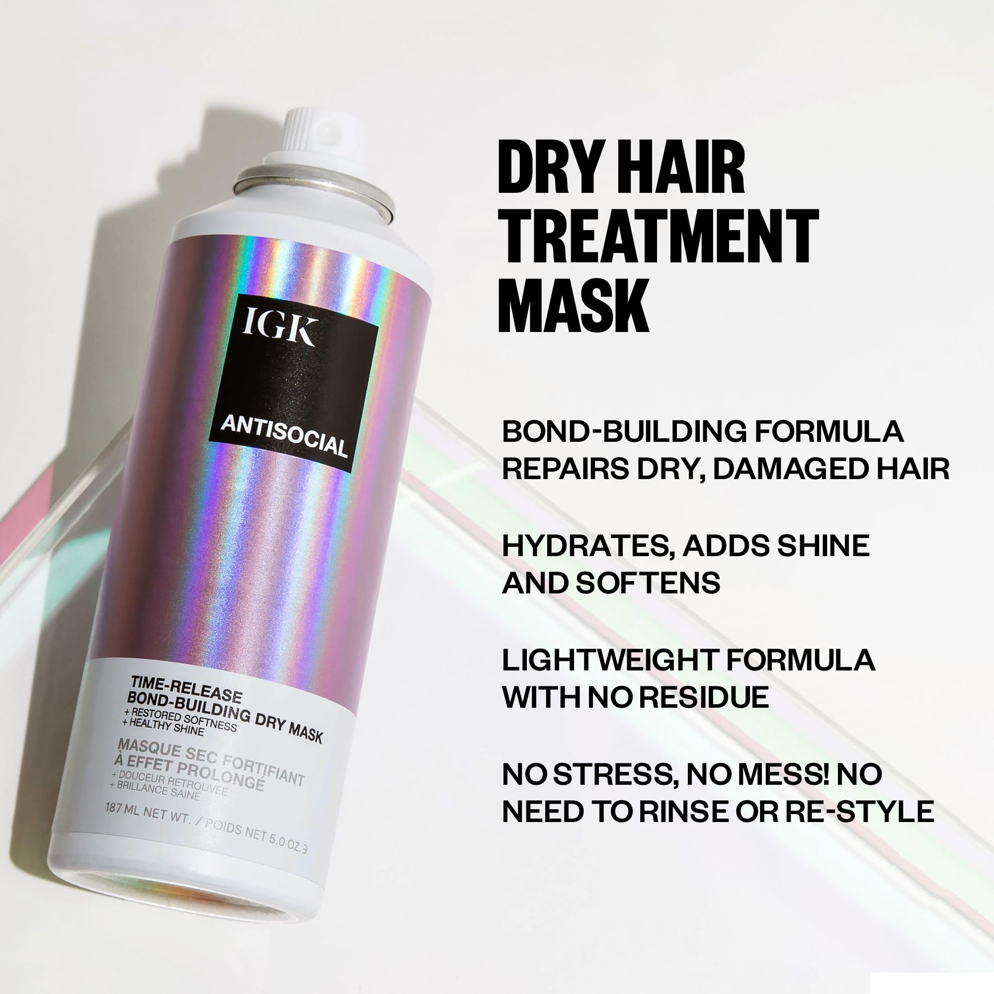 Igk Antisocial Bond-Building Dry Hair Mask Travel | Repair + Soften + Shine | Vegan + Cruelty Free | 1.7 Oz