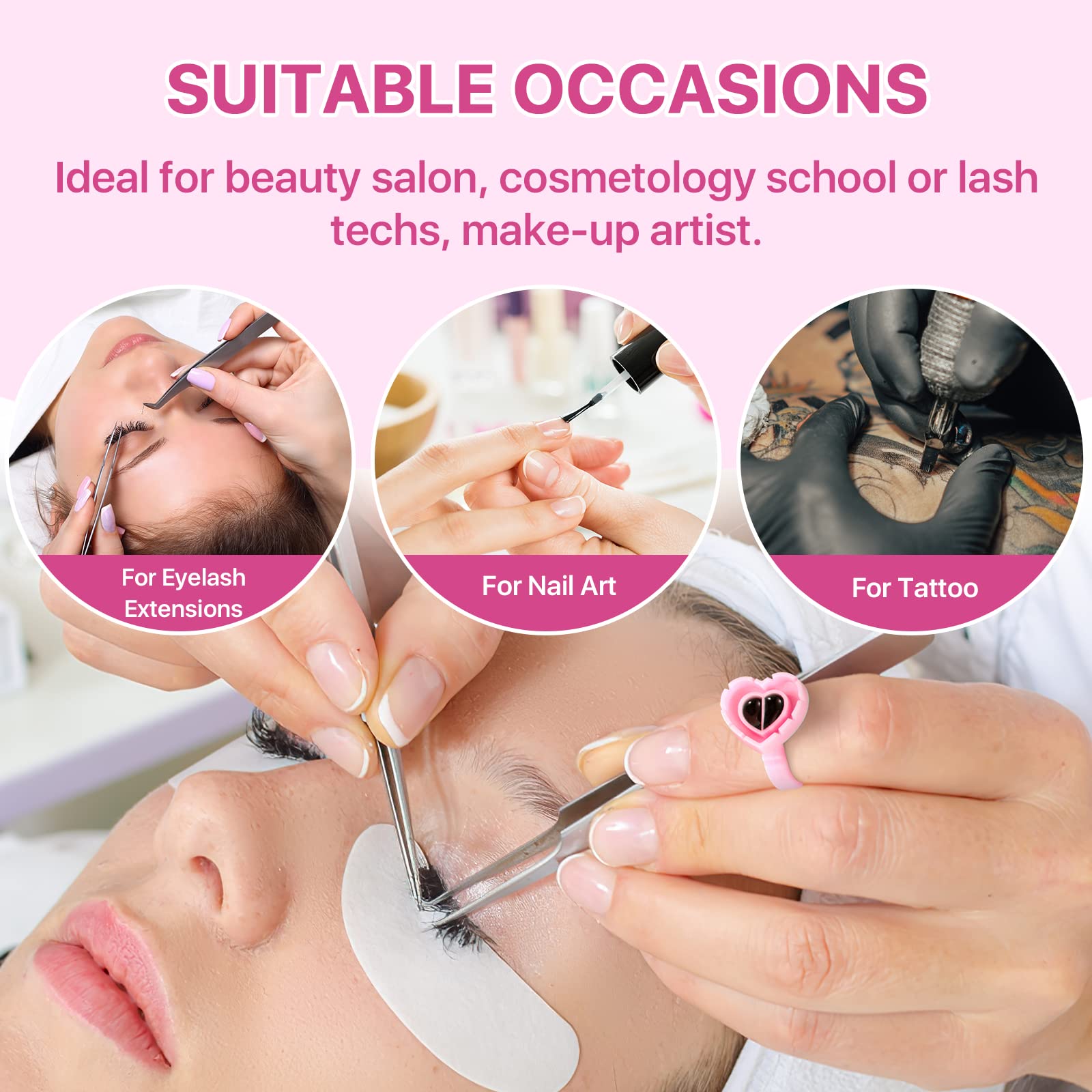 Pretty Memory 300 Pcs Glue Rings For Eyelash Extensions, Lovely Heart Lash Glue Rings Blooming Eyelash Glue Holder Volume Fannin