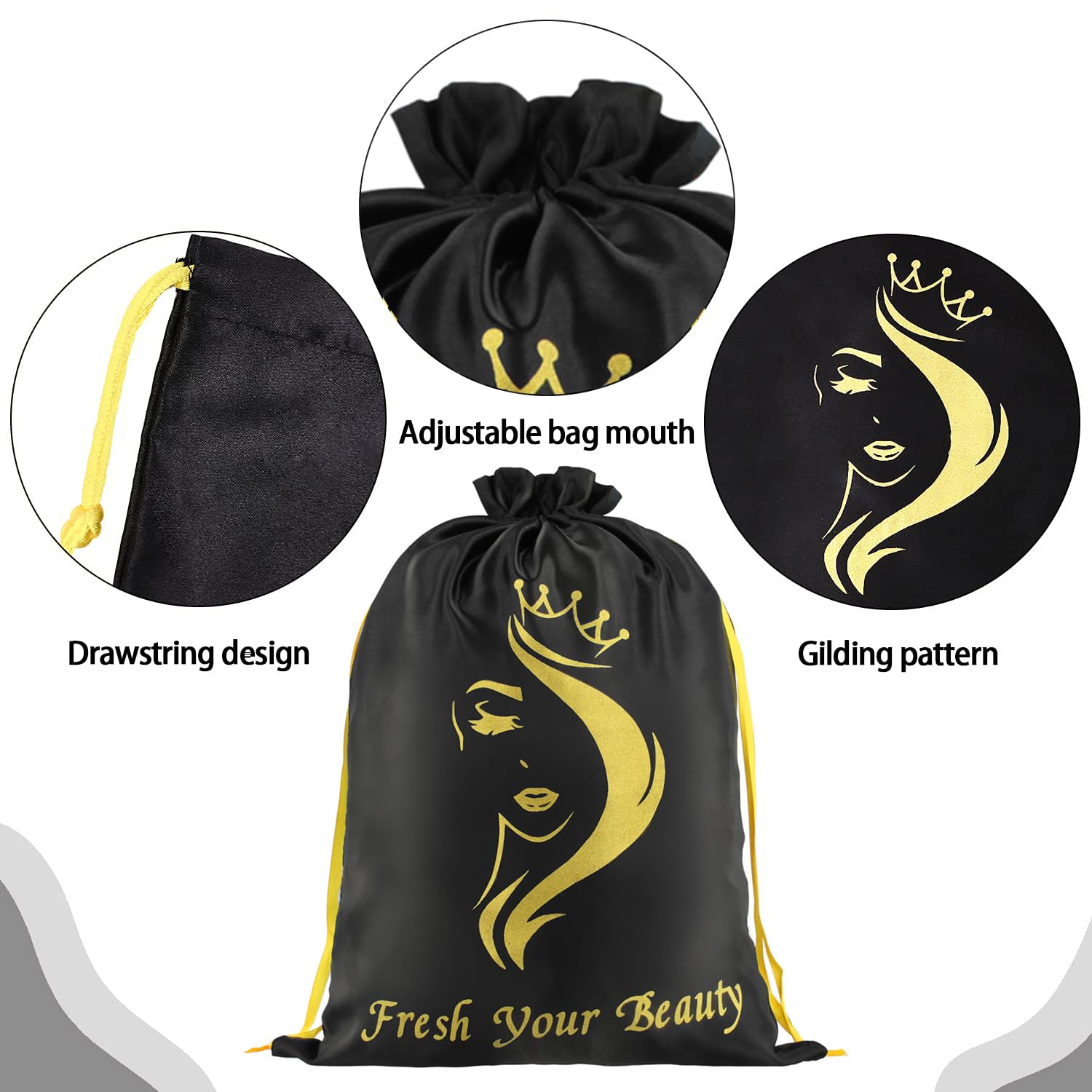 2Pcs Satin Wig Bags Storage For Multiple Wigs Soft Silky Pouches With Drawstring Hair Packaging Bags For Wigs, Bundles,Hair Exte