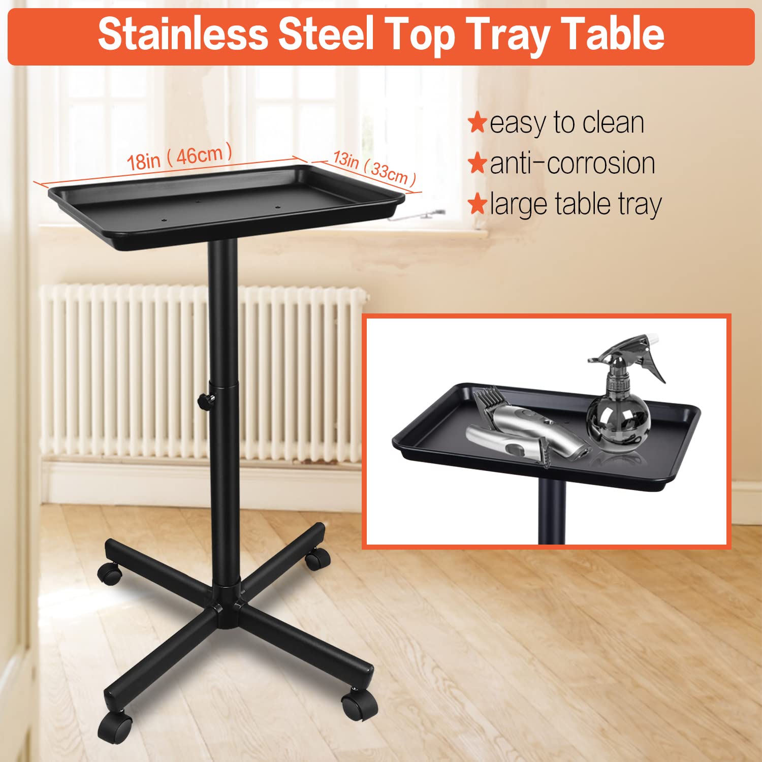 Salon Tray On Wheels-Height Adjustable Salon Rolling Tray-Color Tray For Hair Salon